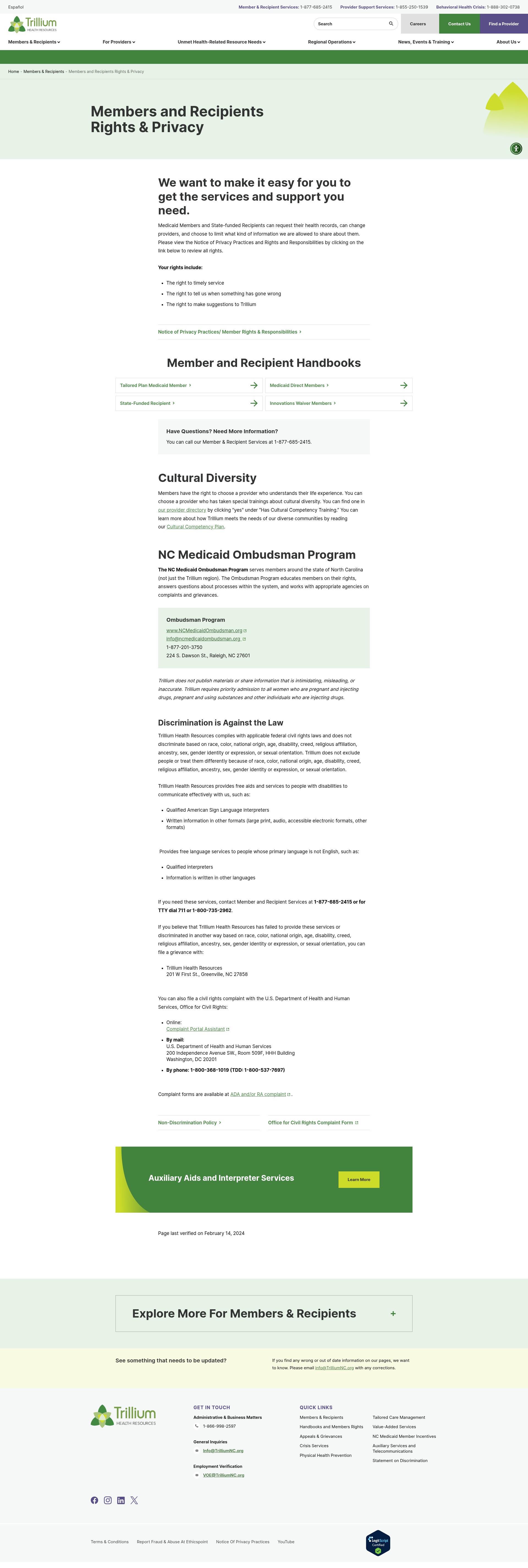 Screenshot of trilliumhealthresources.org