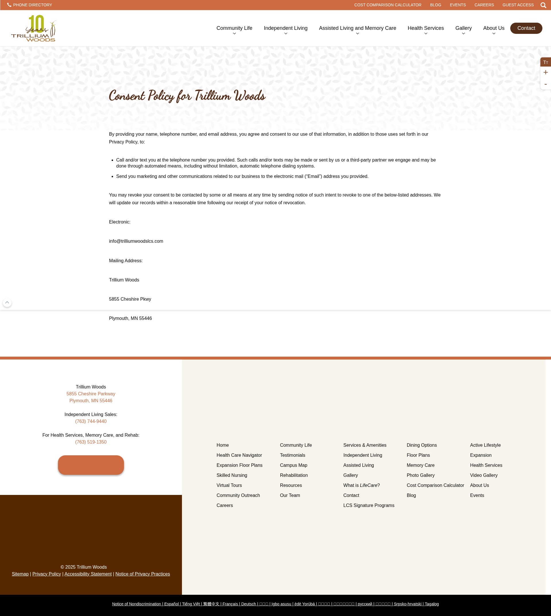 Screenshot of trilliumwoodslcs.com