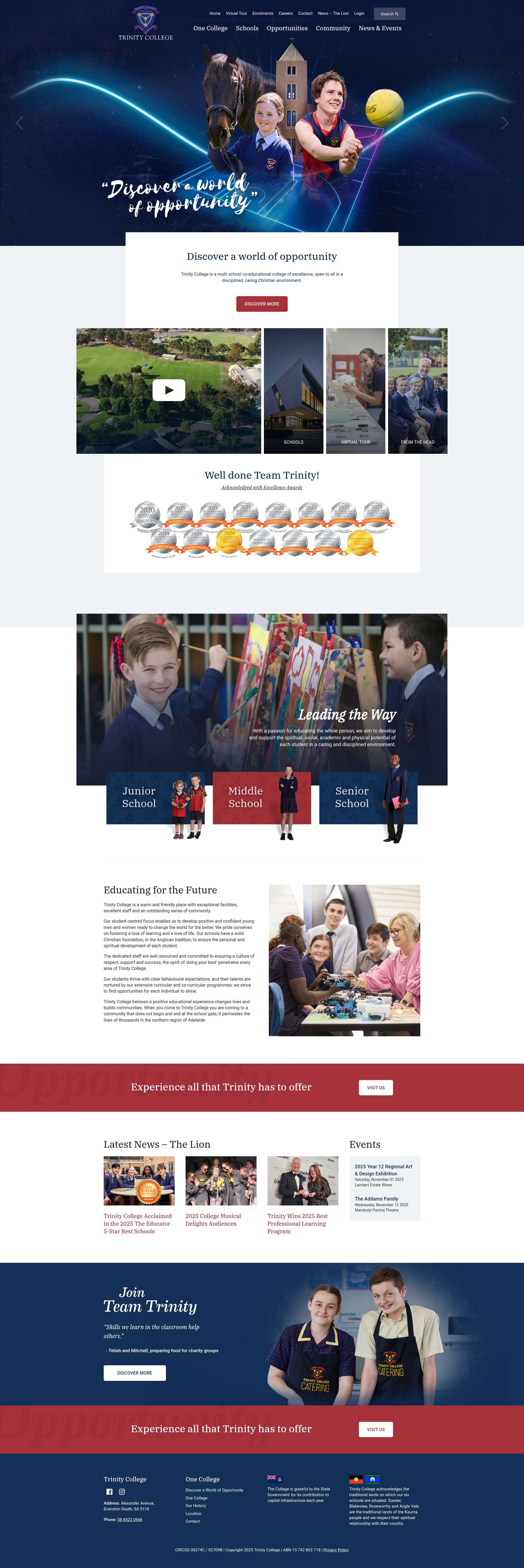 Screenshot of trinity.sa.edu.au