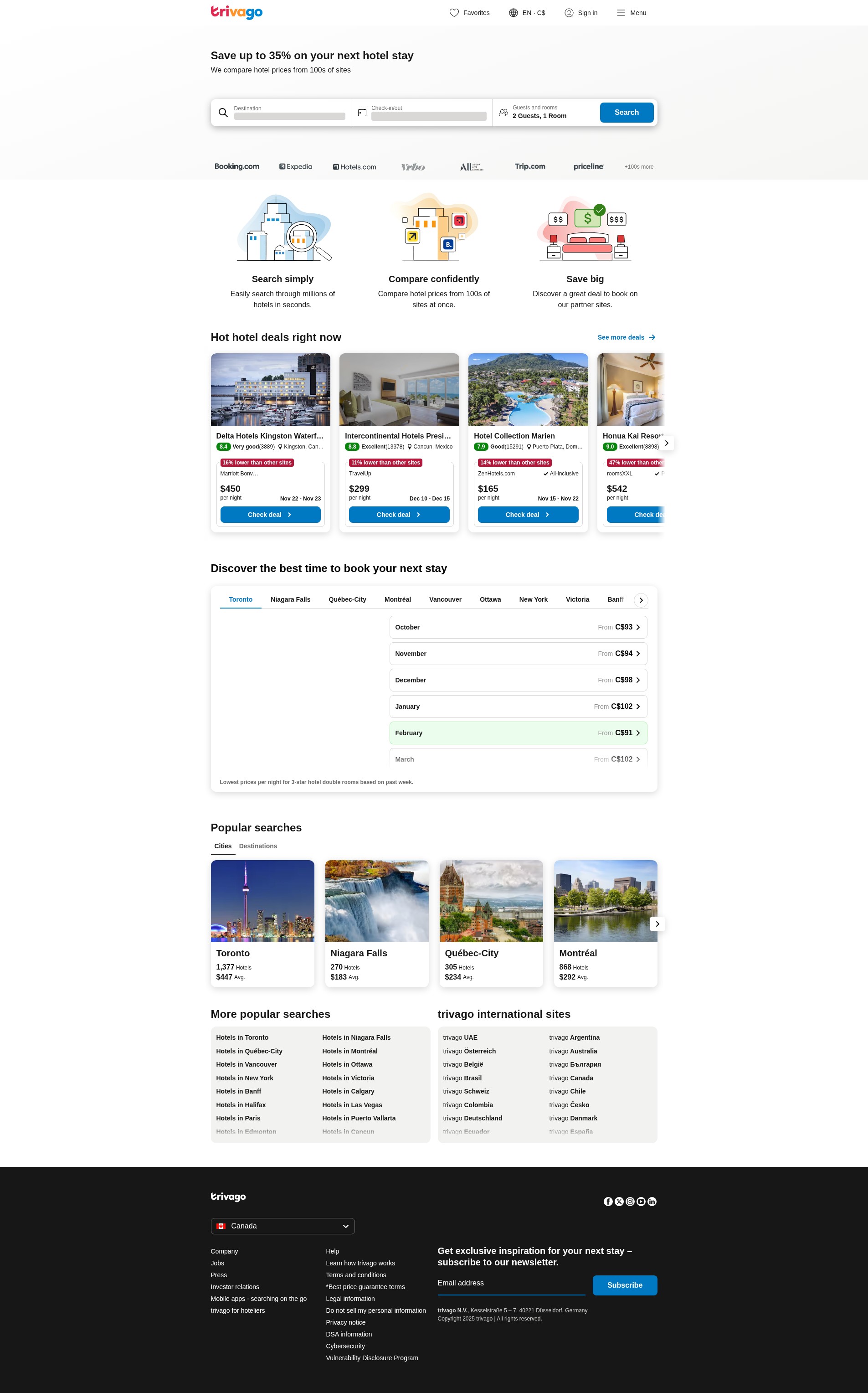 Screenshot of trivago.ca