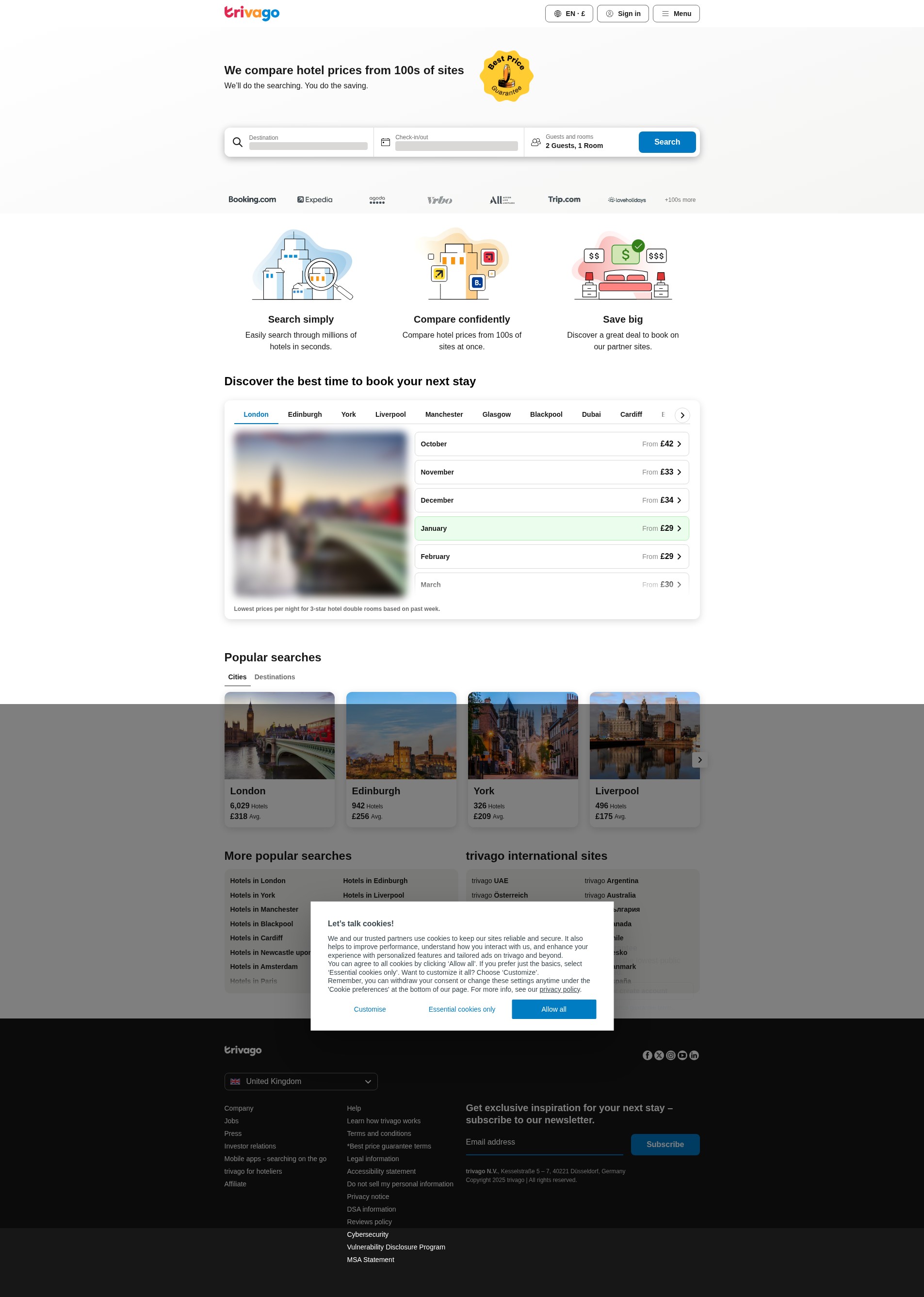 Screenshot of trivago.co.uk