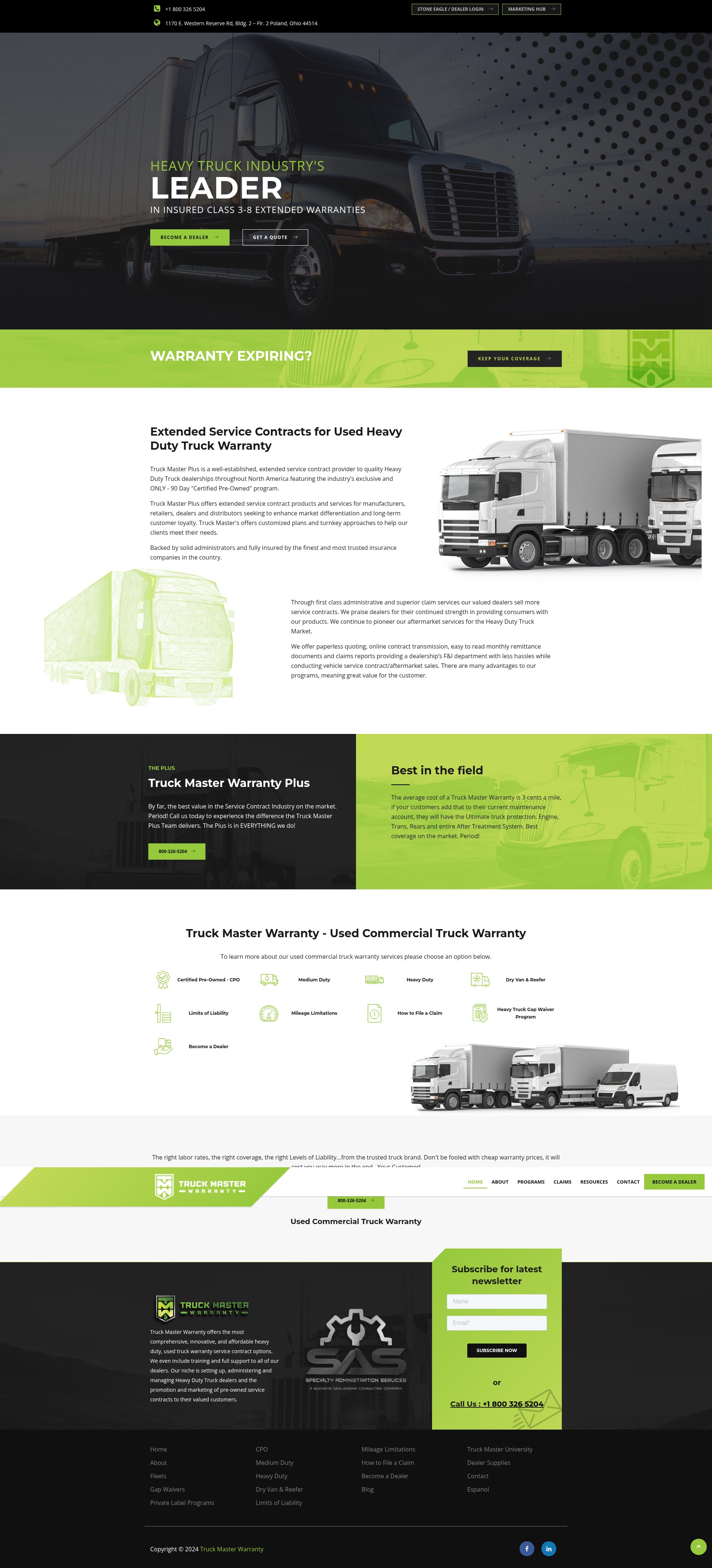 Screenshot of truckmasterwarranty.com