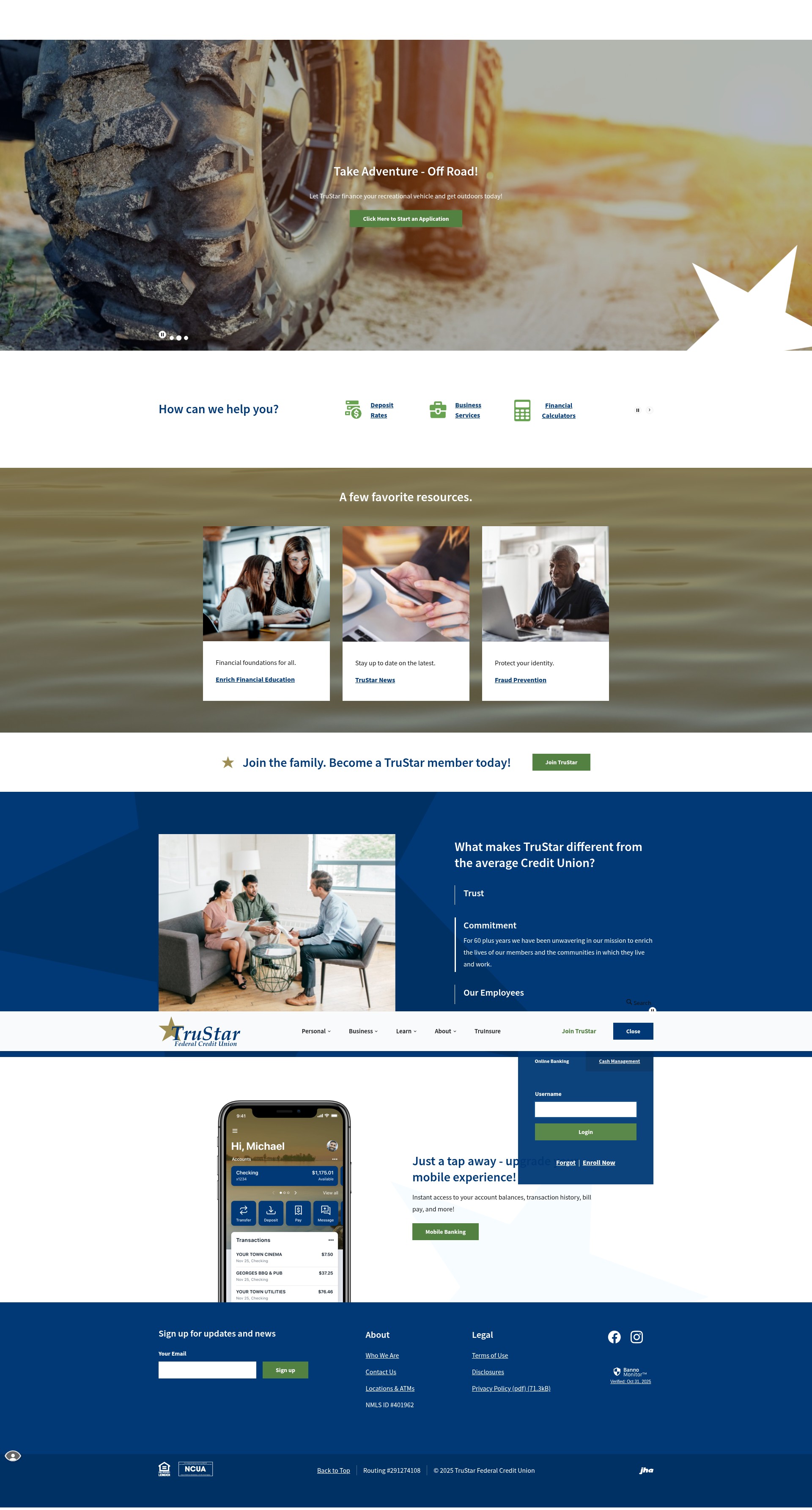 Screenshot of trustarfcu.com