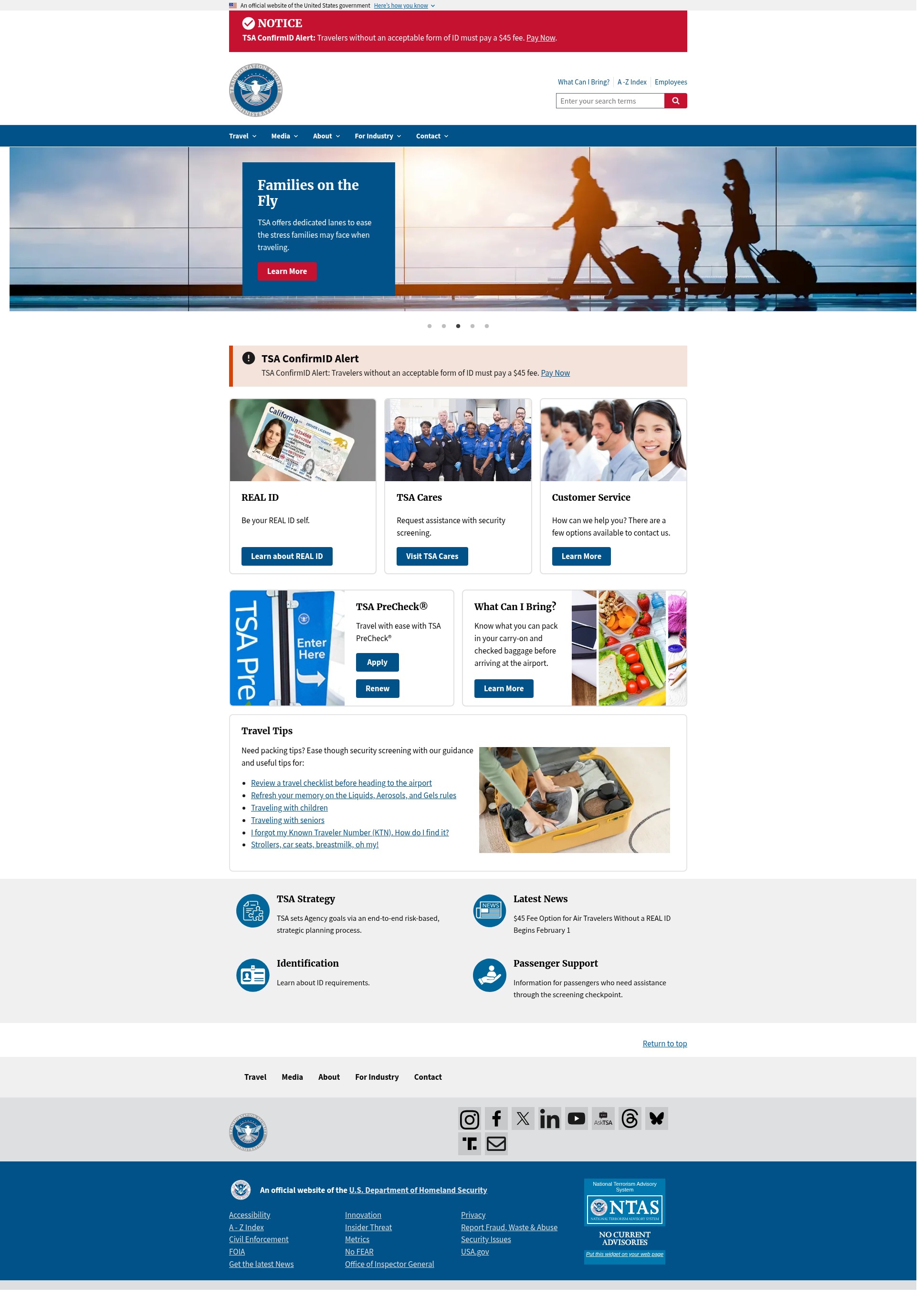 Screenshot of tsa.gov
