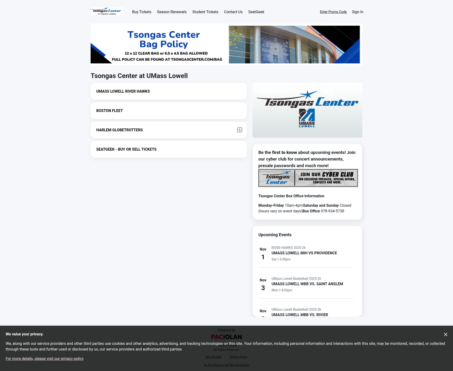 Screenshot of tsongascenter.evenue.net