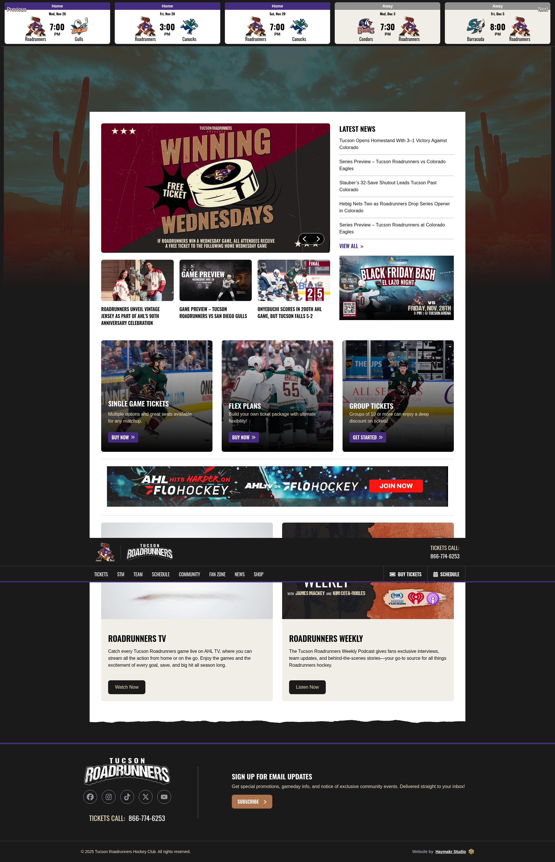 Screenshot of tucsonroadrunners.com