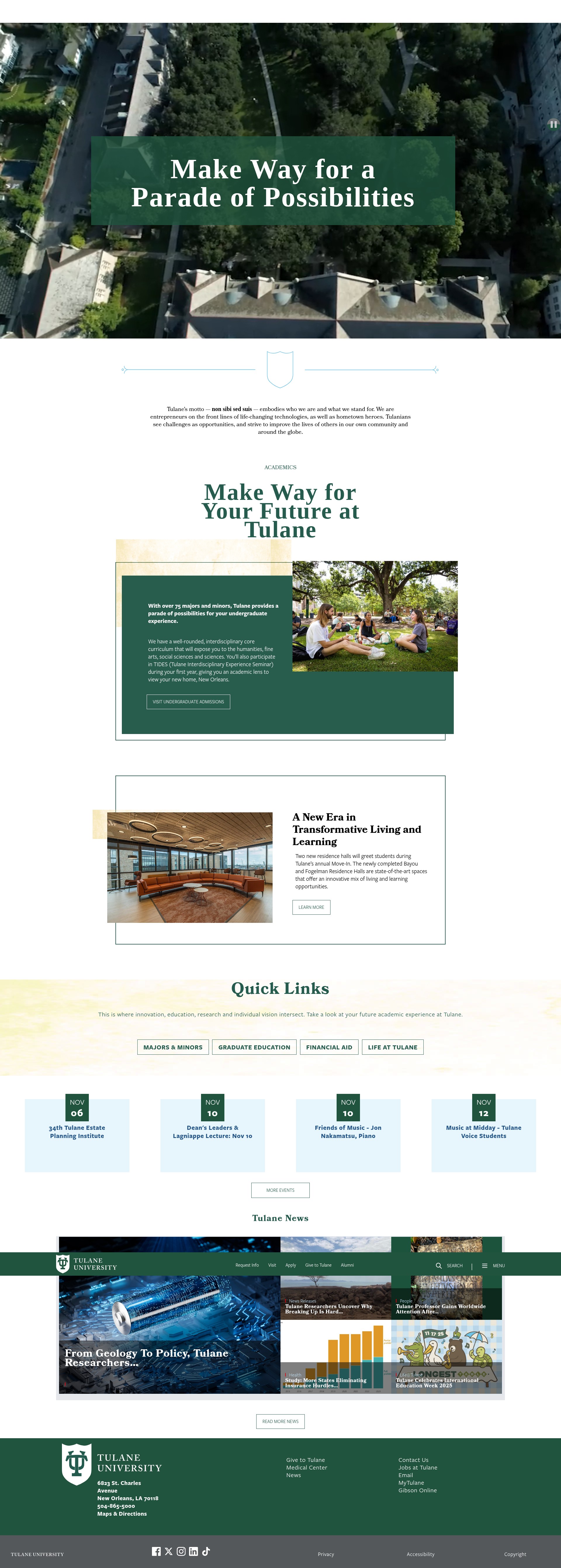 Screenshot of tulane.edu