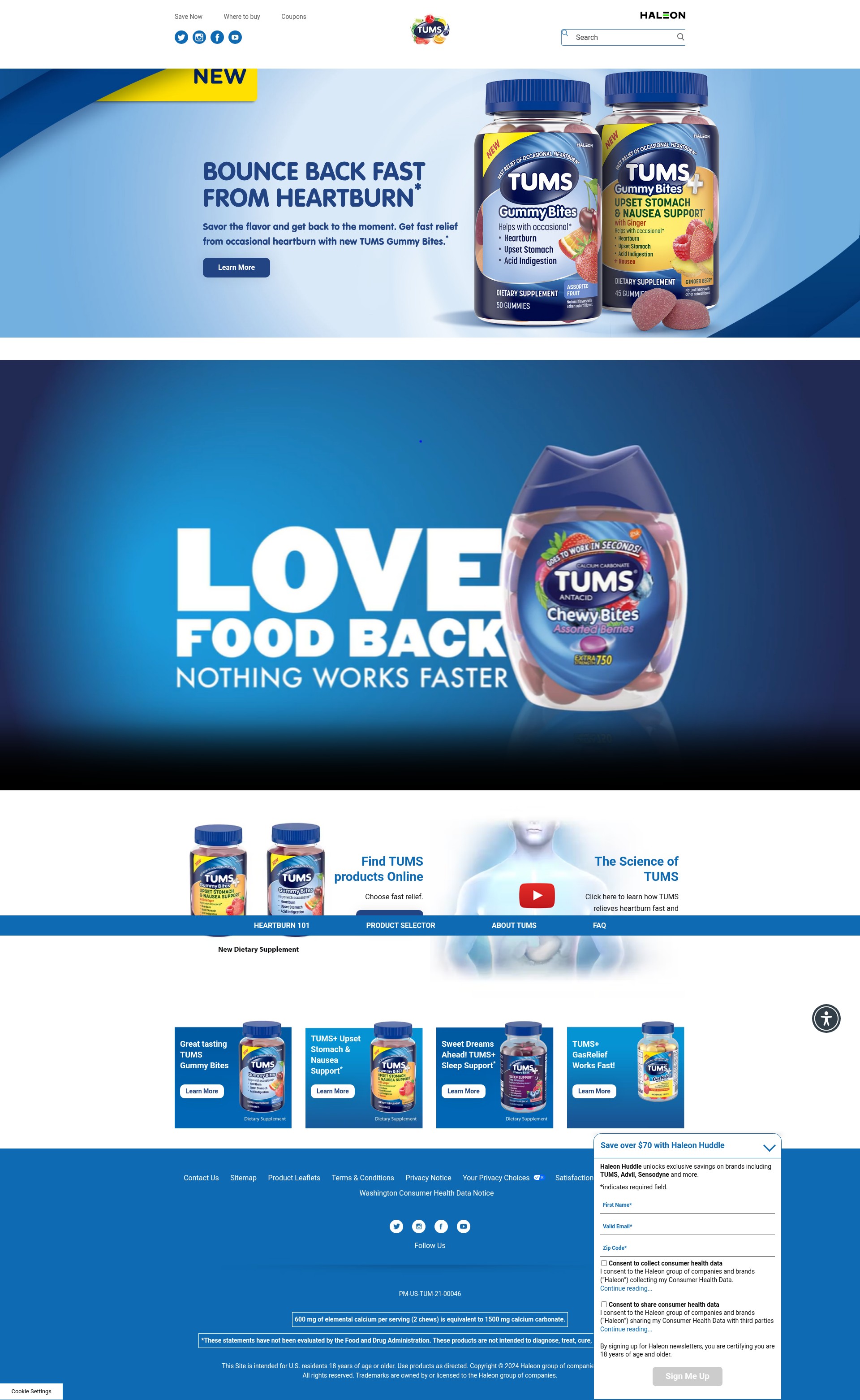 Screenshot of tums.com