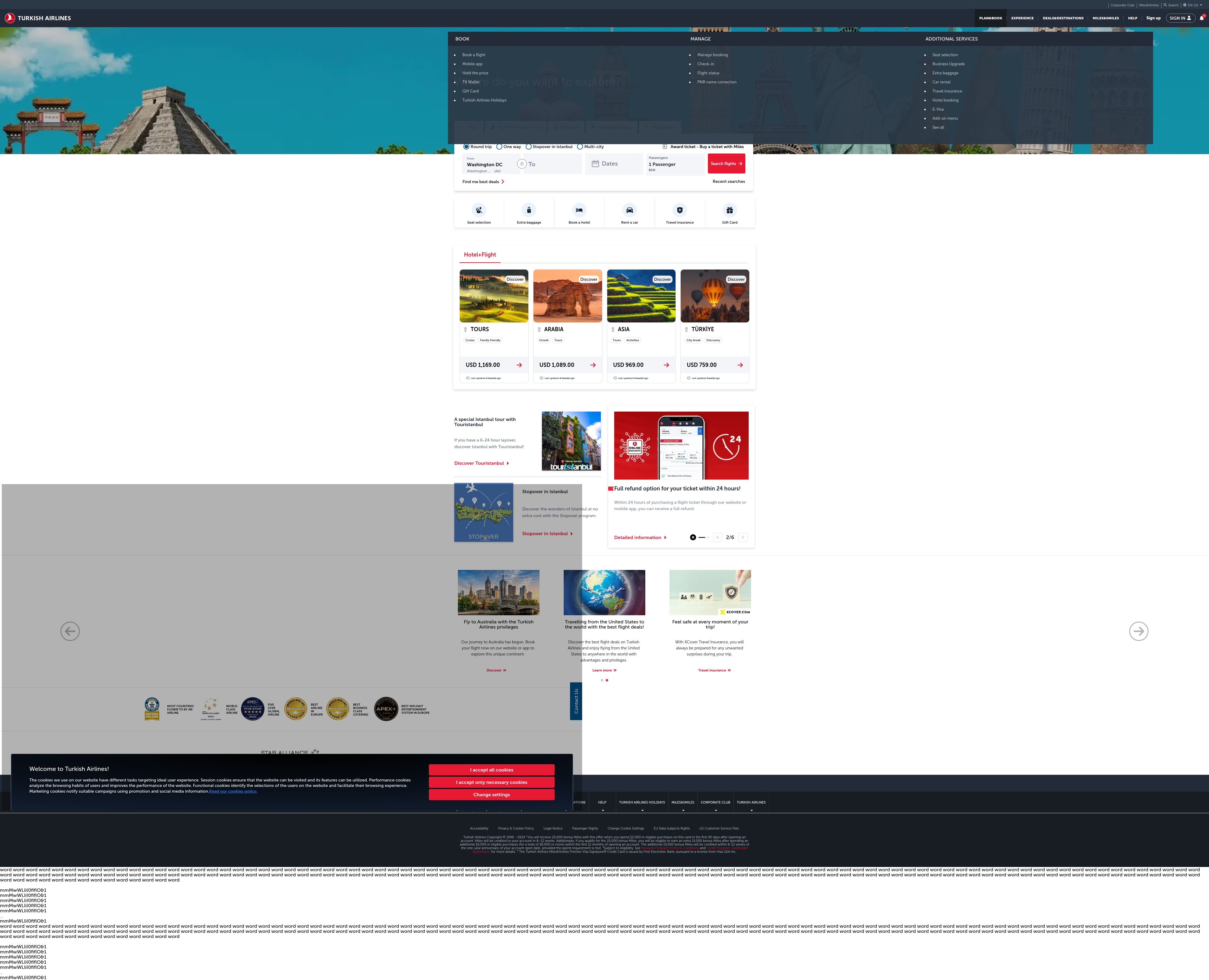 Screenshot of turkishairlines.com