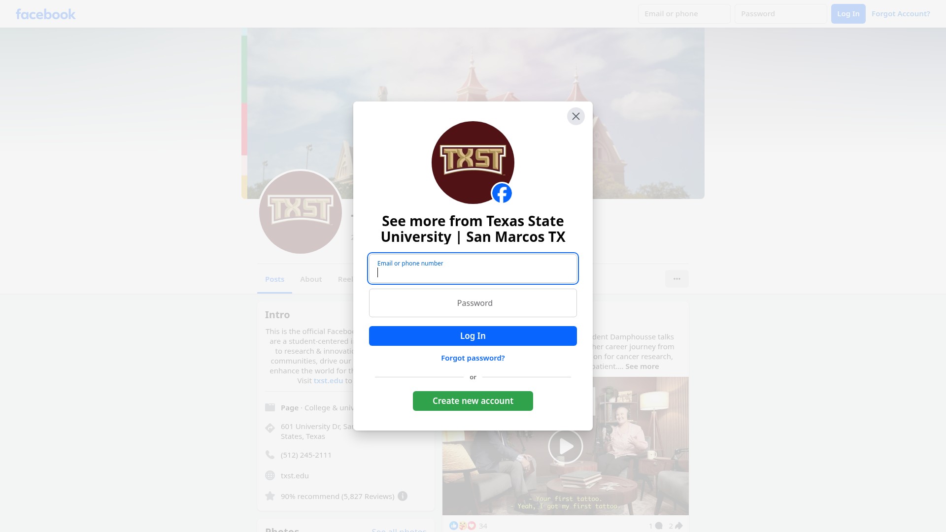 Screenshot of txst.edu