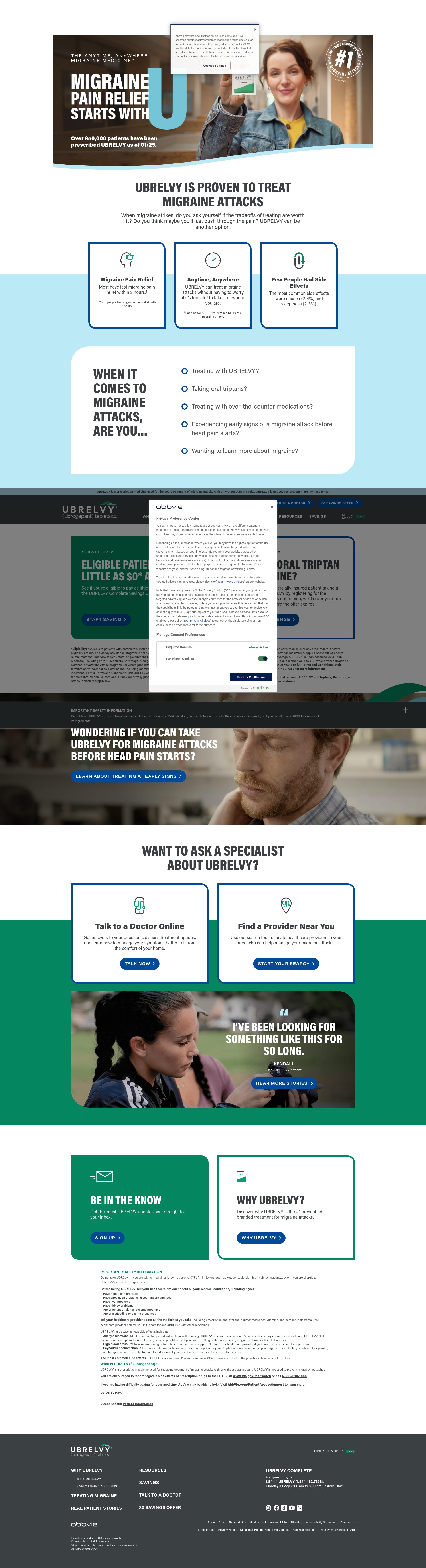 Screenshot of ubrelvy.com