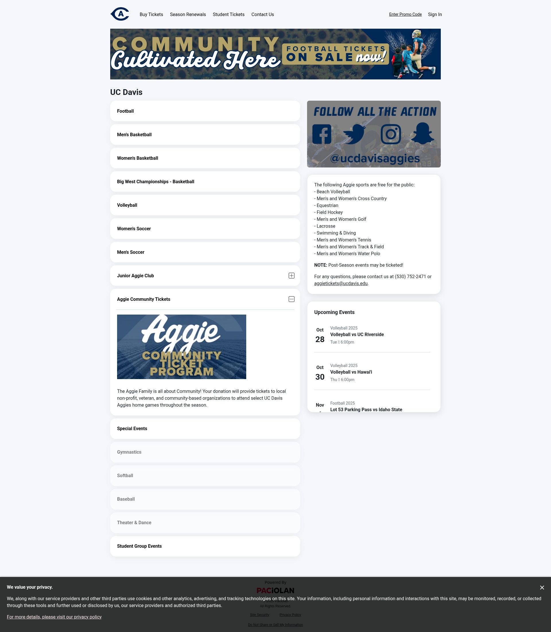 Screenshot of ucdavisaggies.evenue.net