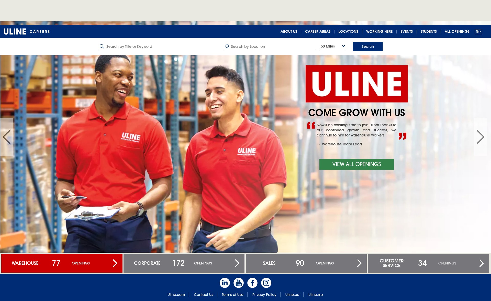 Screenshot of uline.jobs