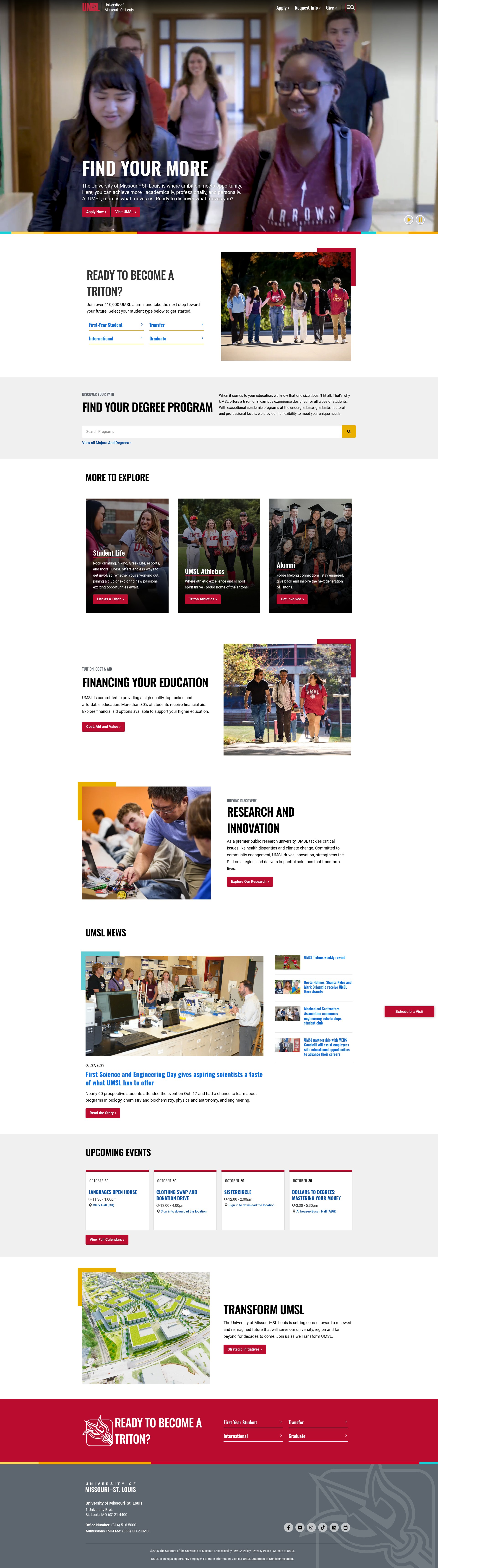 Screenshot of umsl.edu
