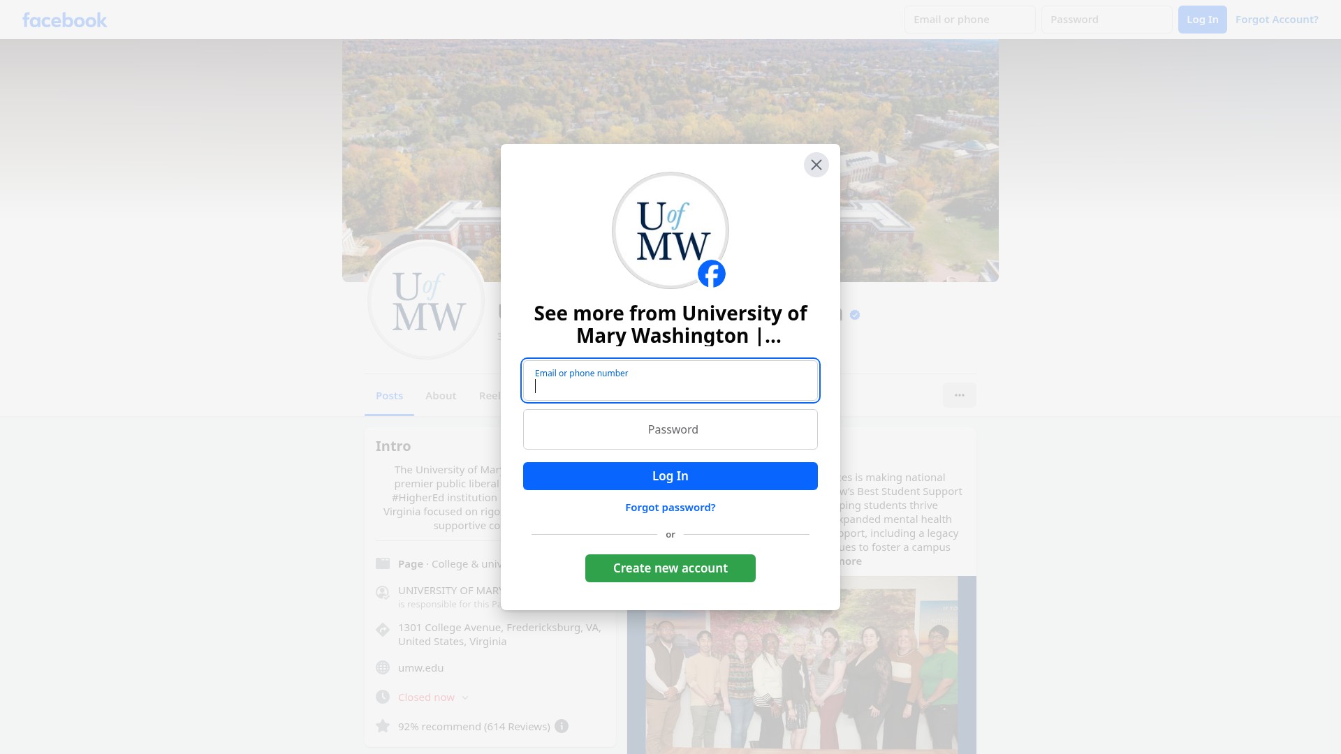 Screenshot of umw.edu