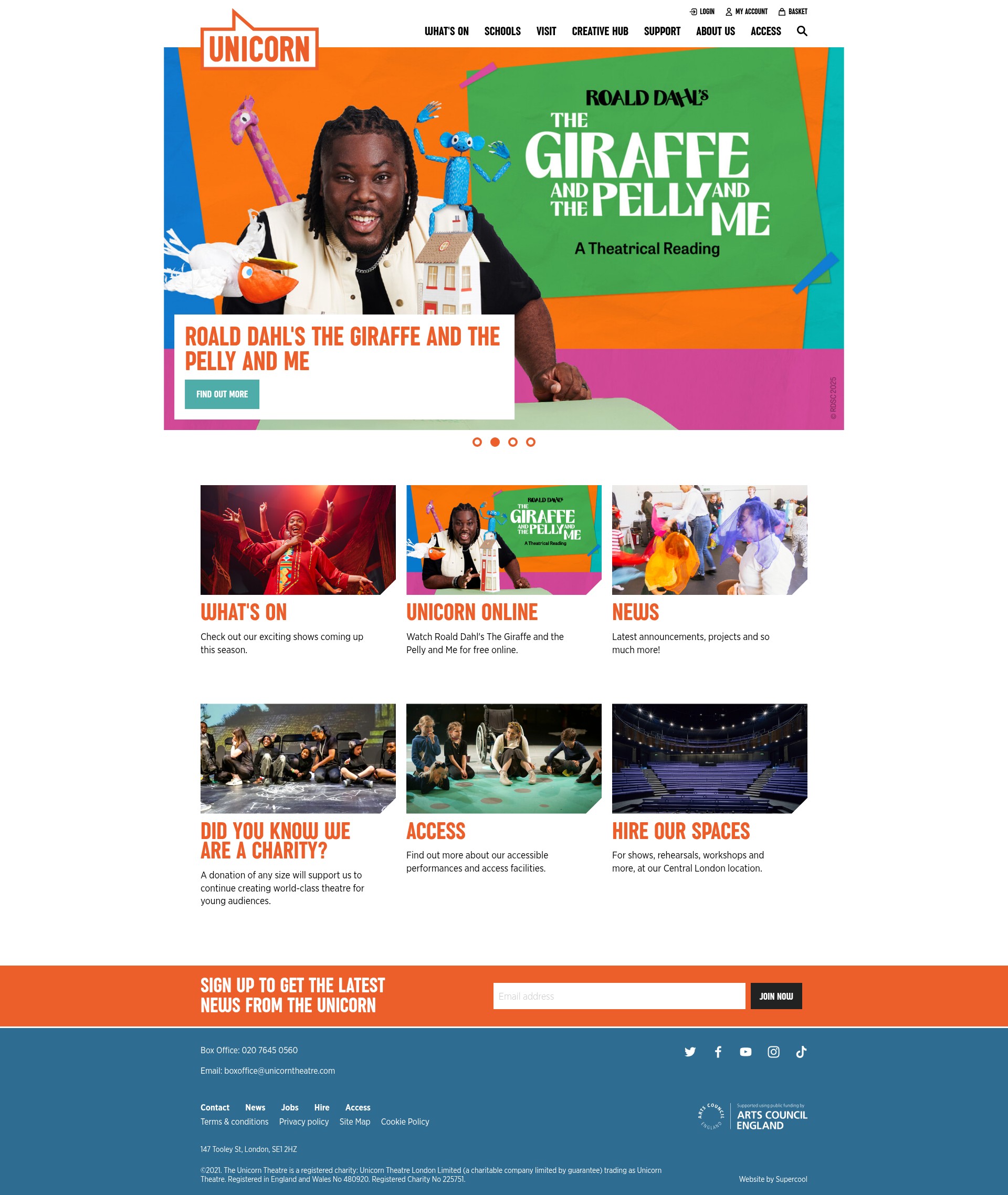 Screenshot of unicorntheatre.com