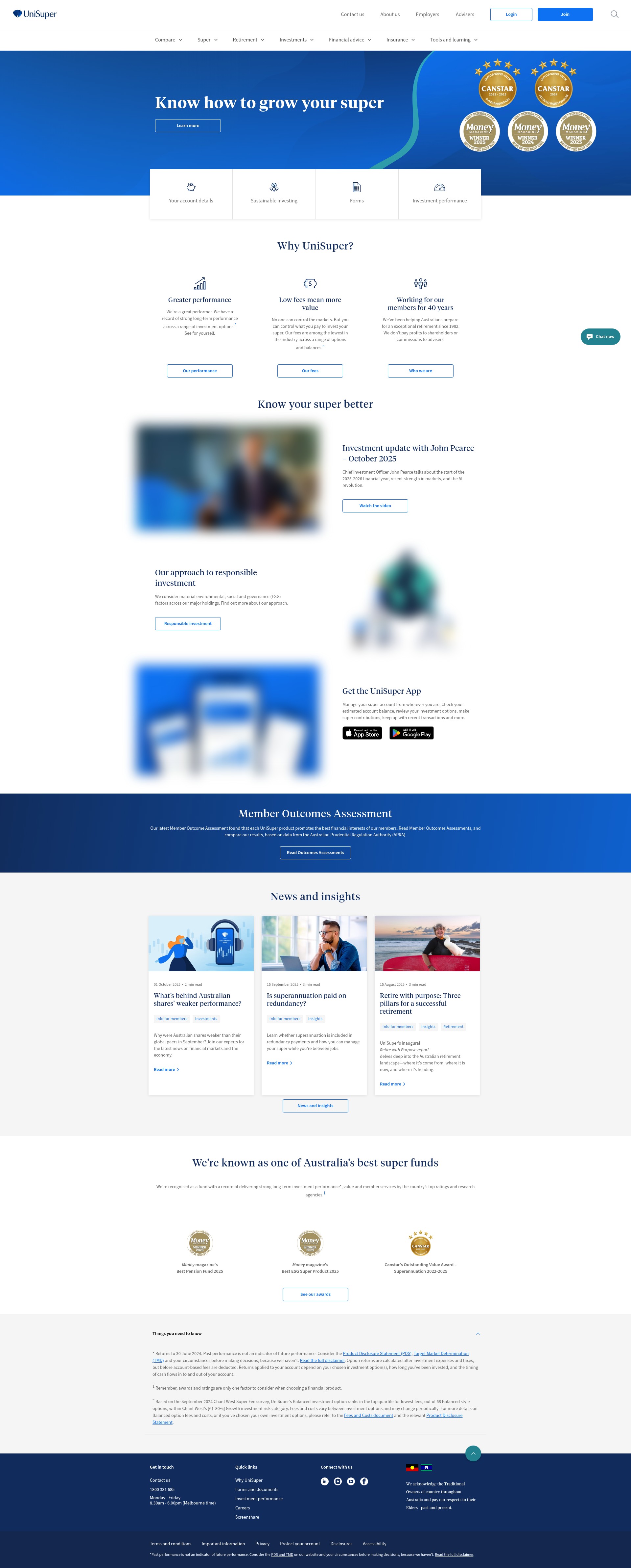 Screenshot of unisuper.com.au