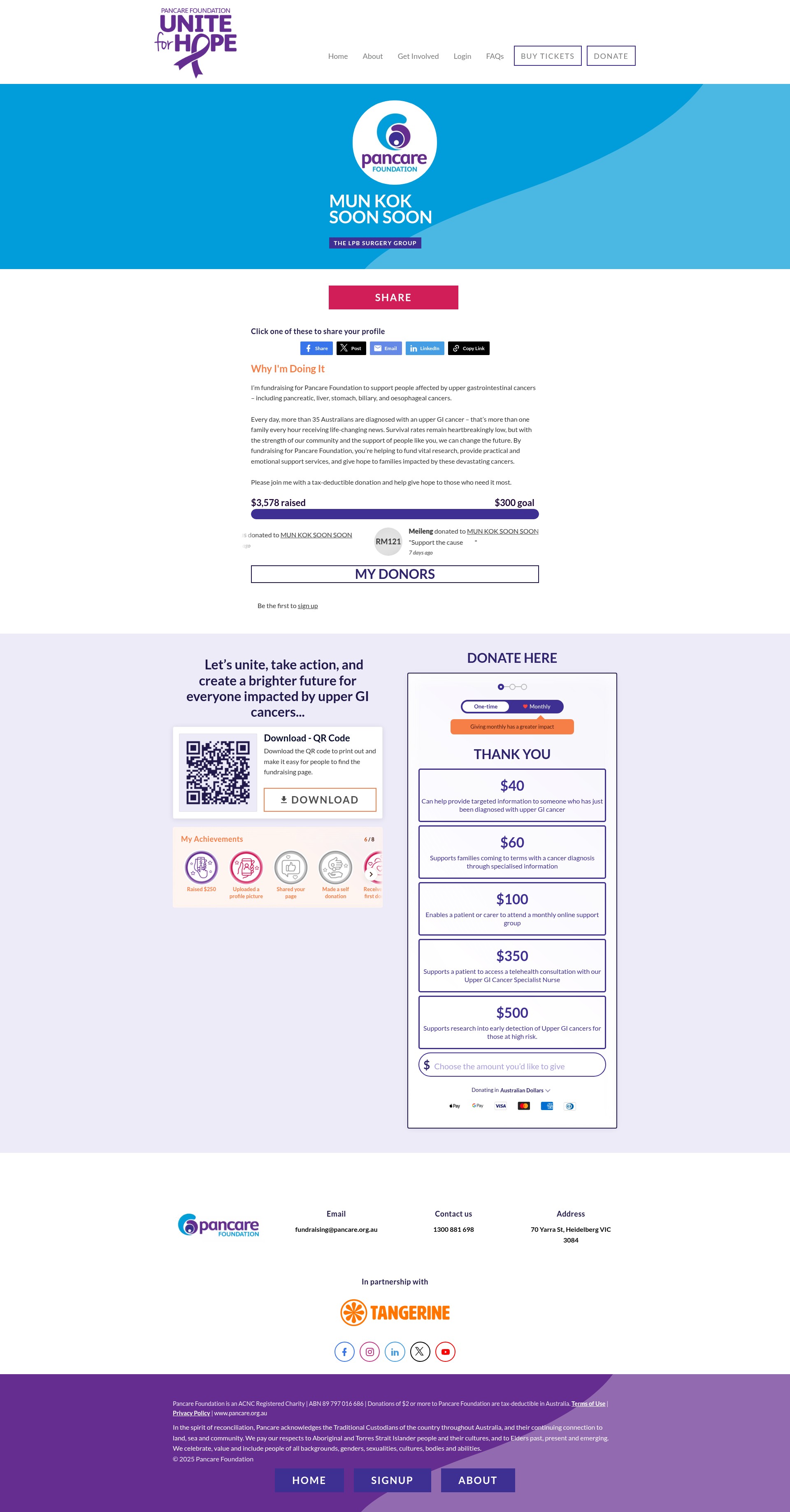 Screenshot of unite4hope.pancare.org.au