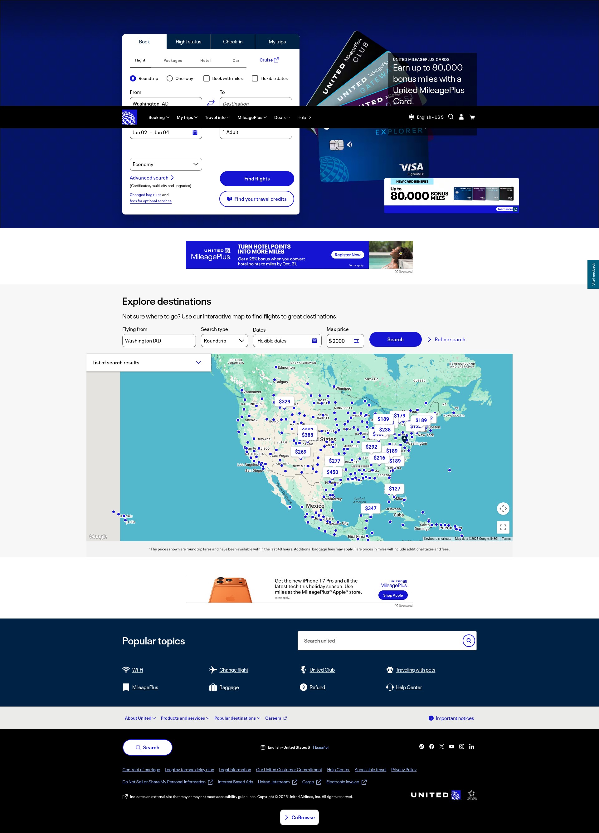 Screenshot of unitedairlines.com