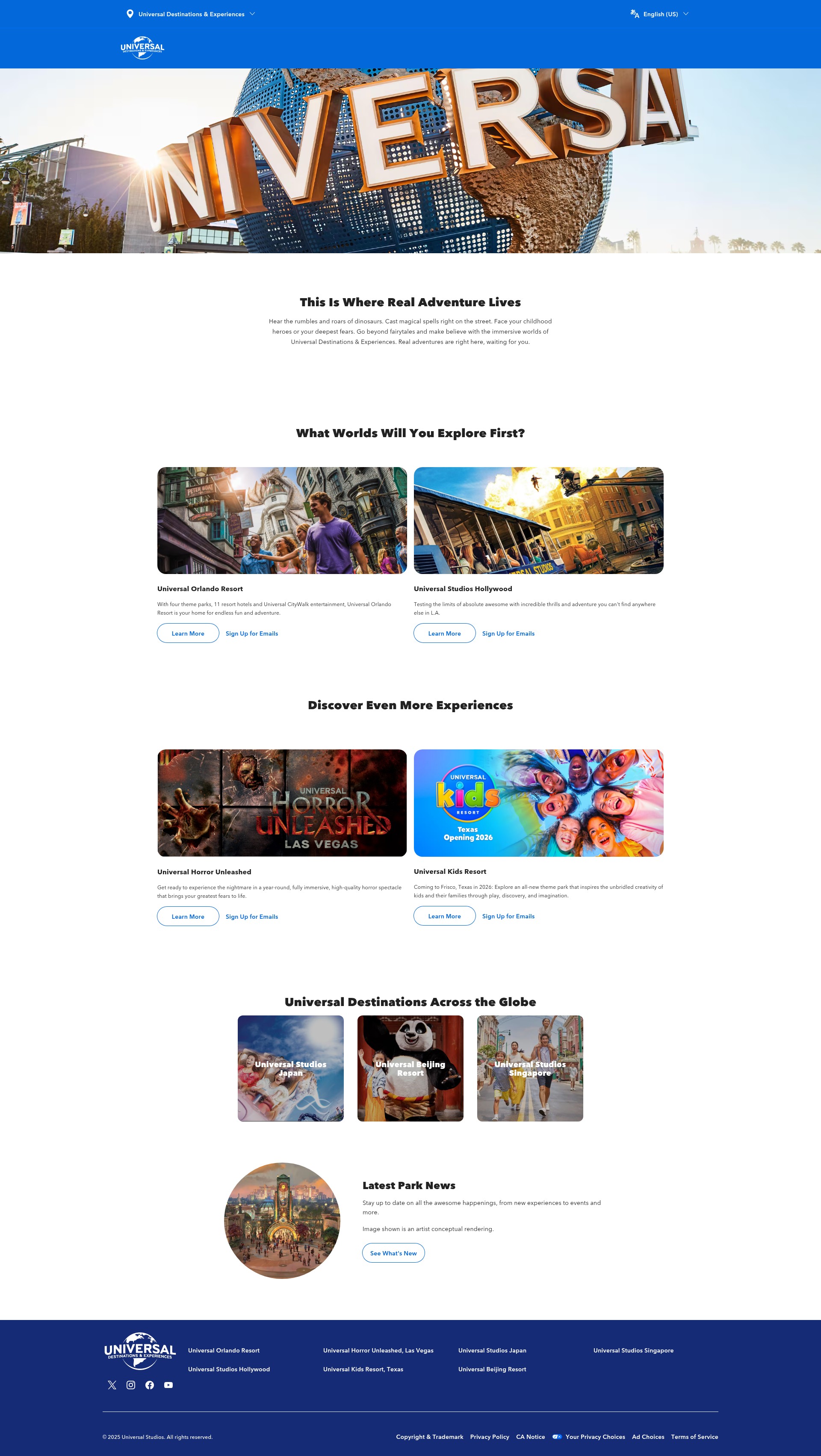 Screenshot of universaldestinationsandexperiences.com