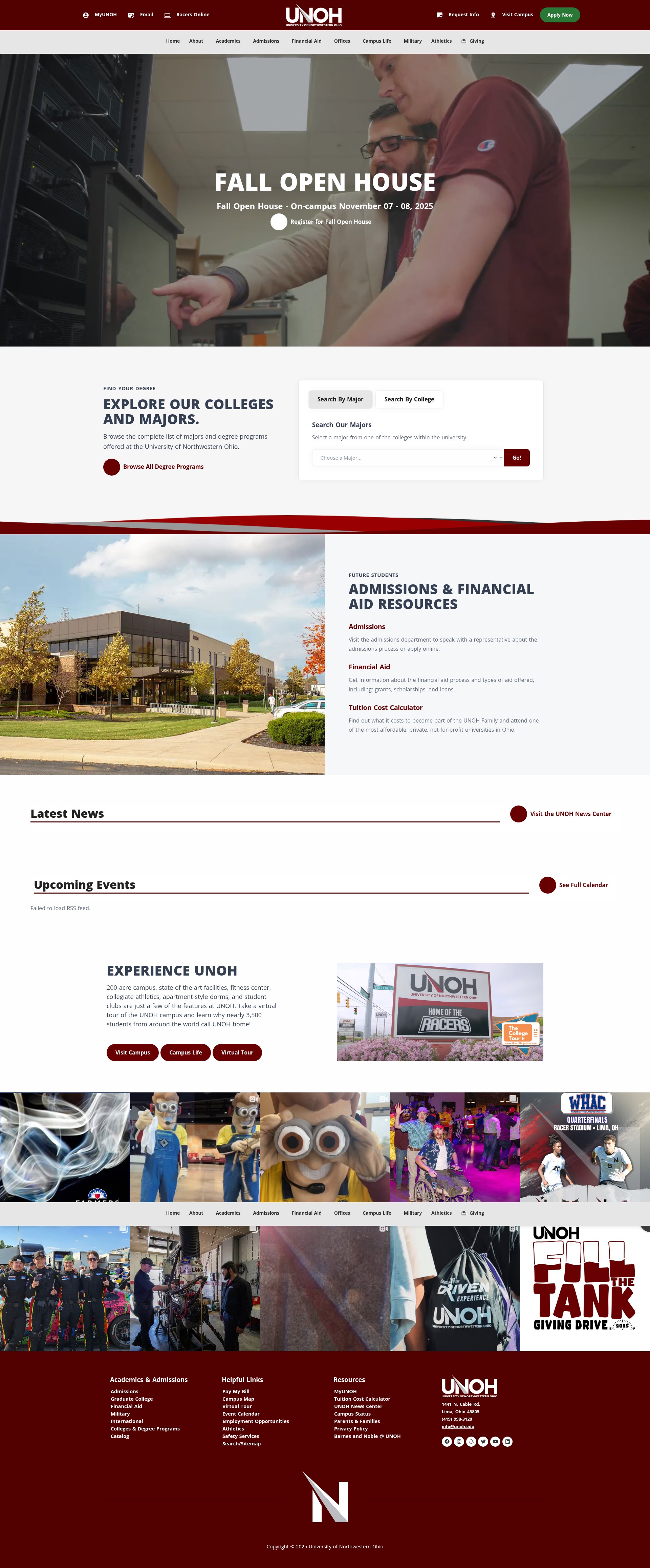 Screenshot of unoh.edu