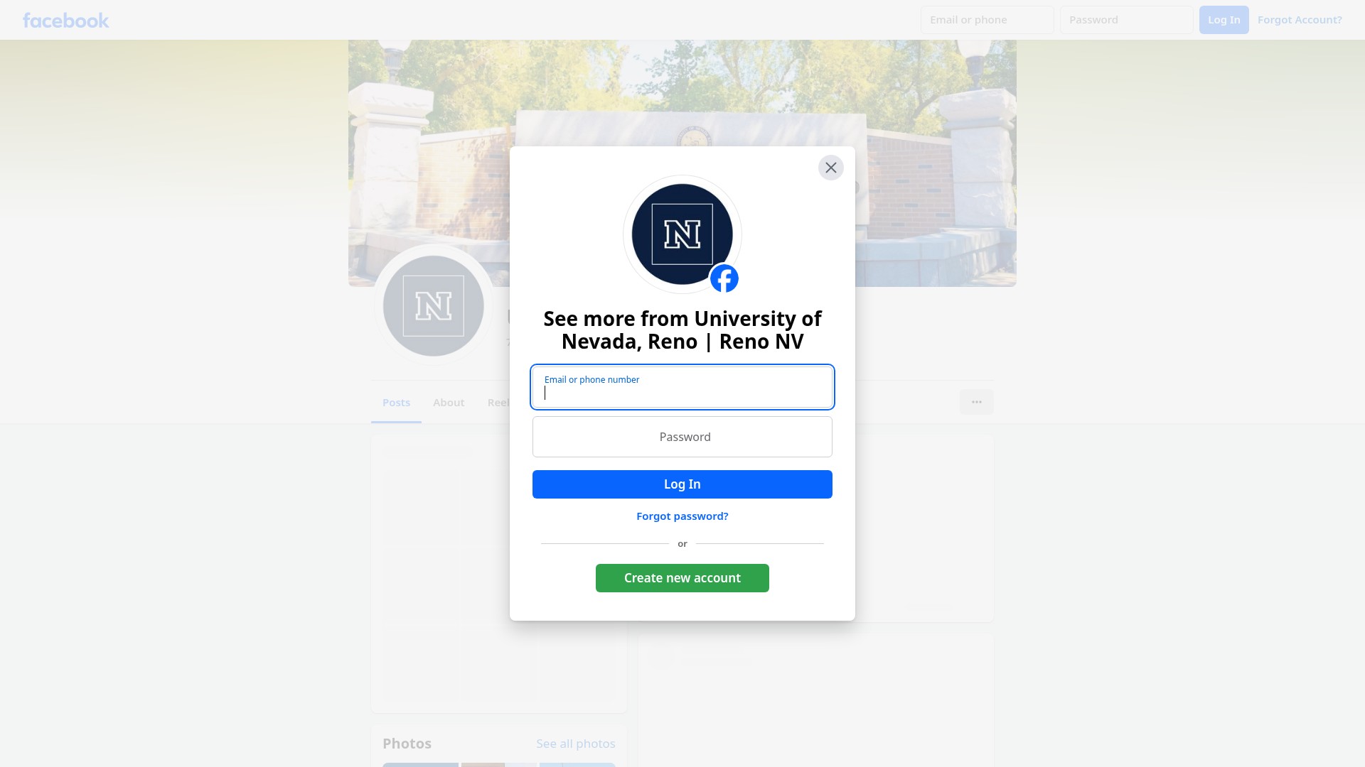 Screenshot of unr.edu