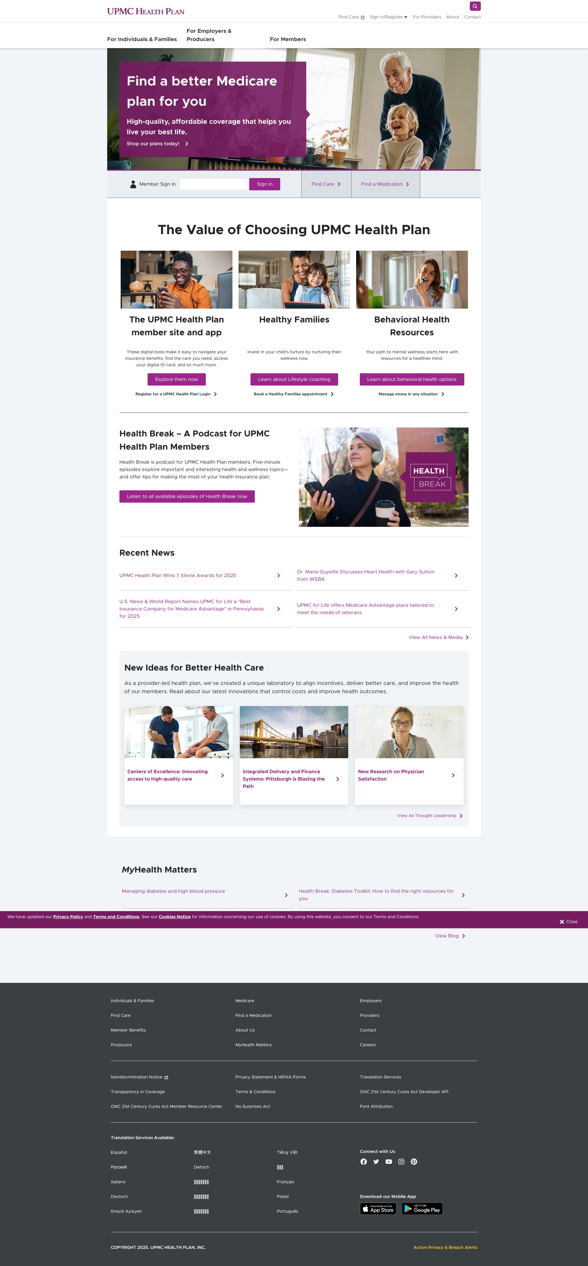 Screenshot of upmchealthplan.com