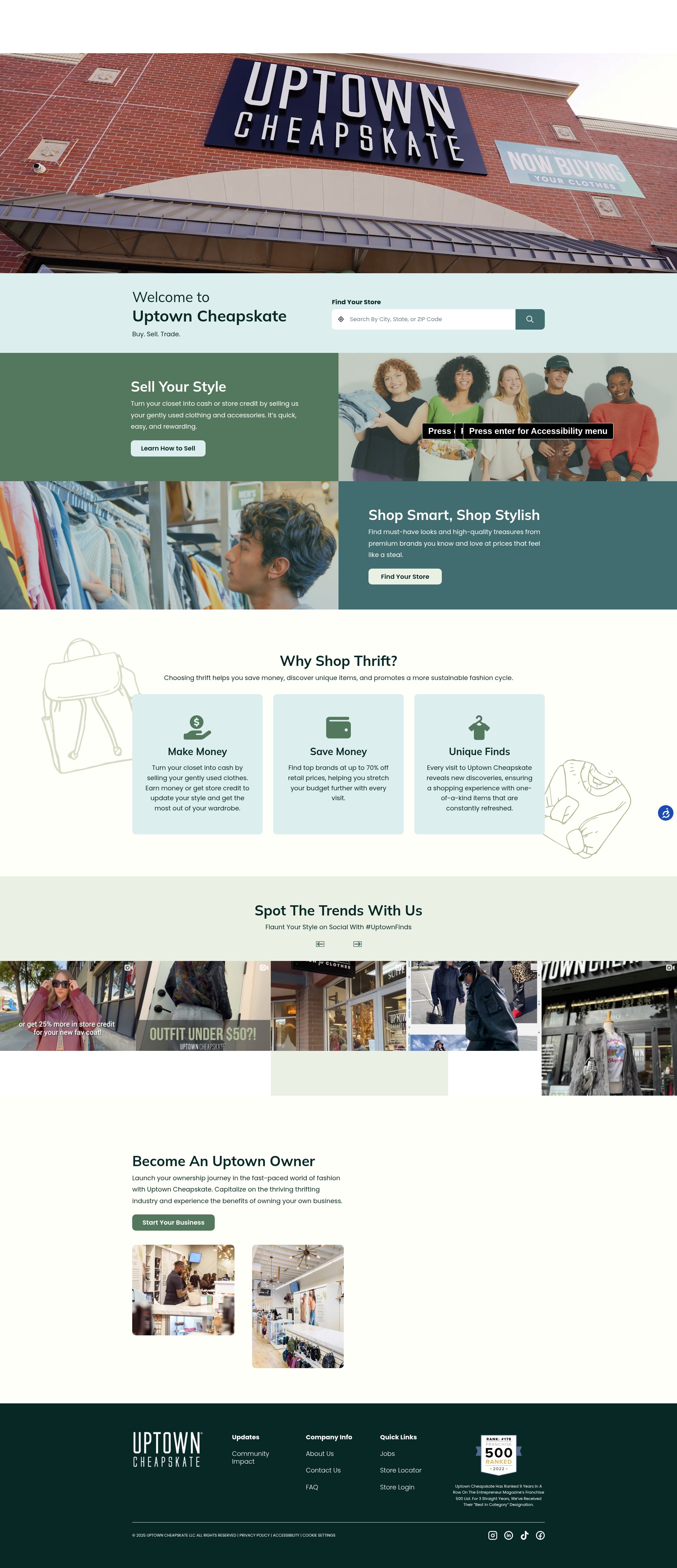 Screenshot of uptowncheapskate.com