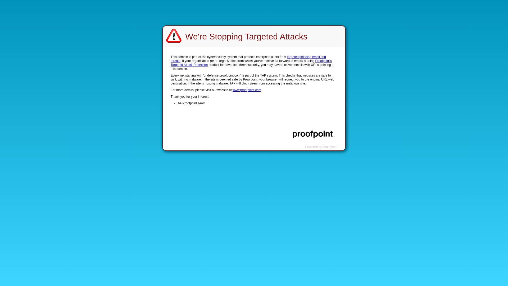 Screenshot of urldefense.com