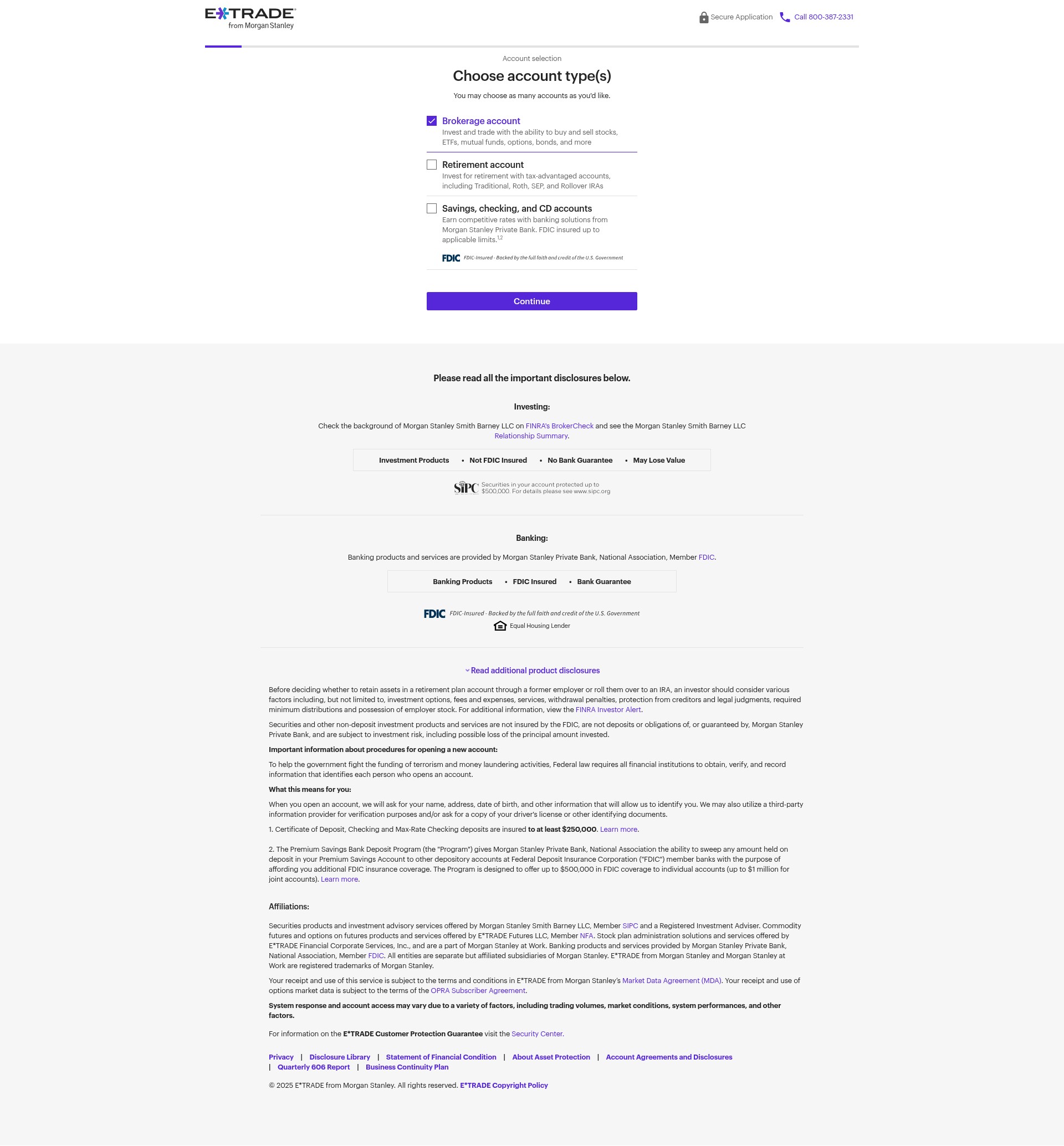 Screenshot of us.etrade.com