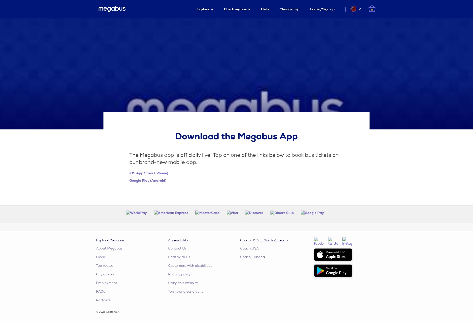 Screenshot of us.megabus.com