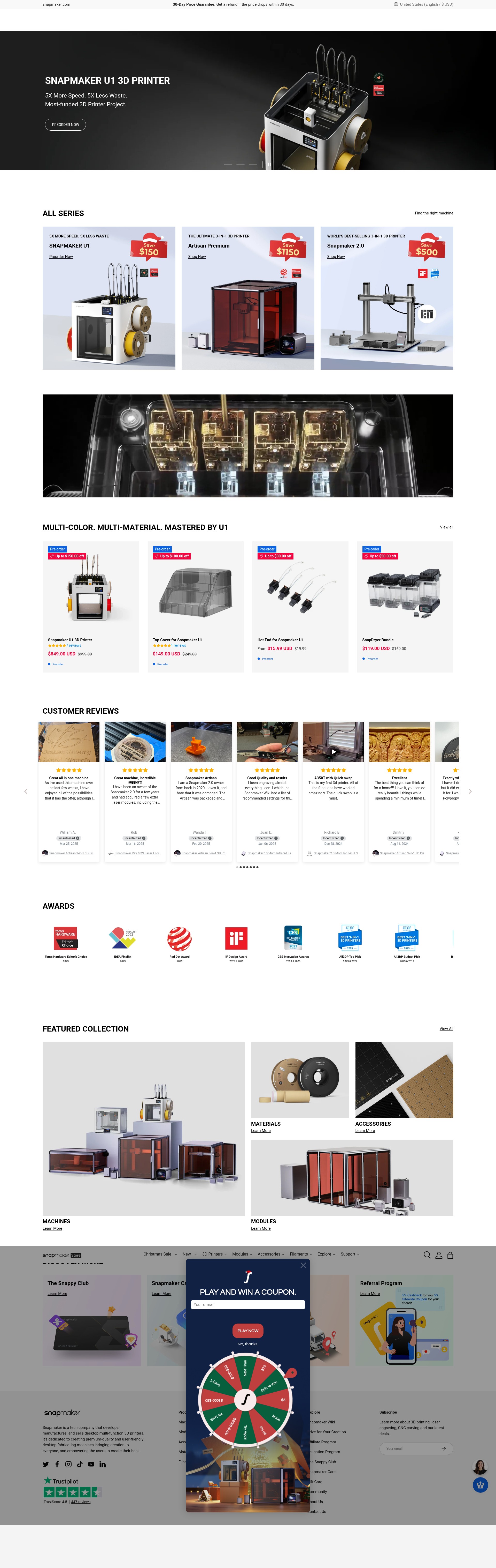 Screenshot of us.snapmaker.com