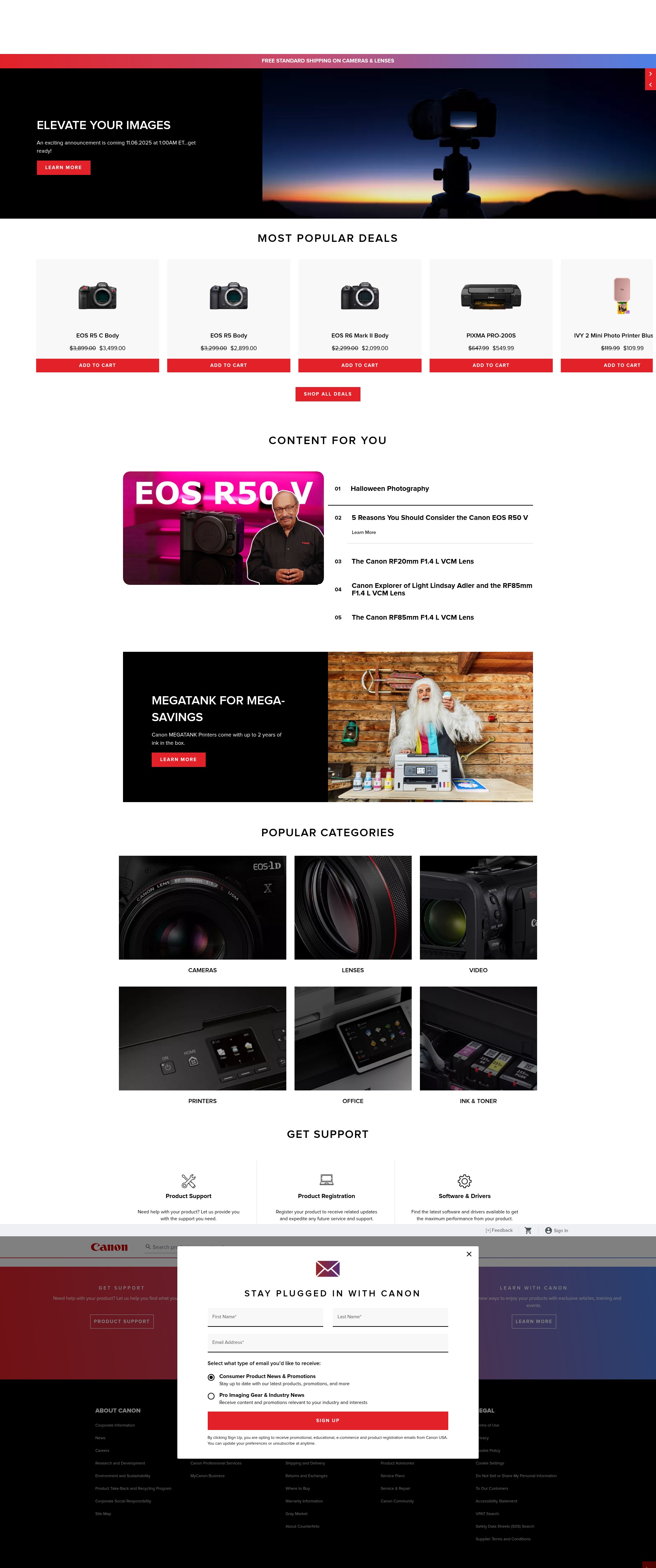 Screenshot of usa.canon.com
