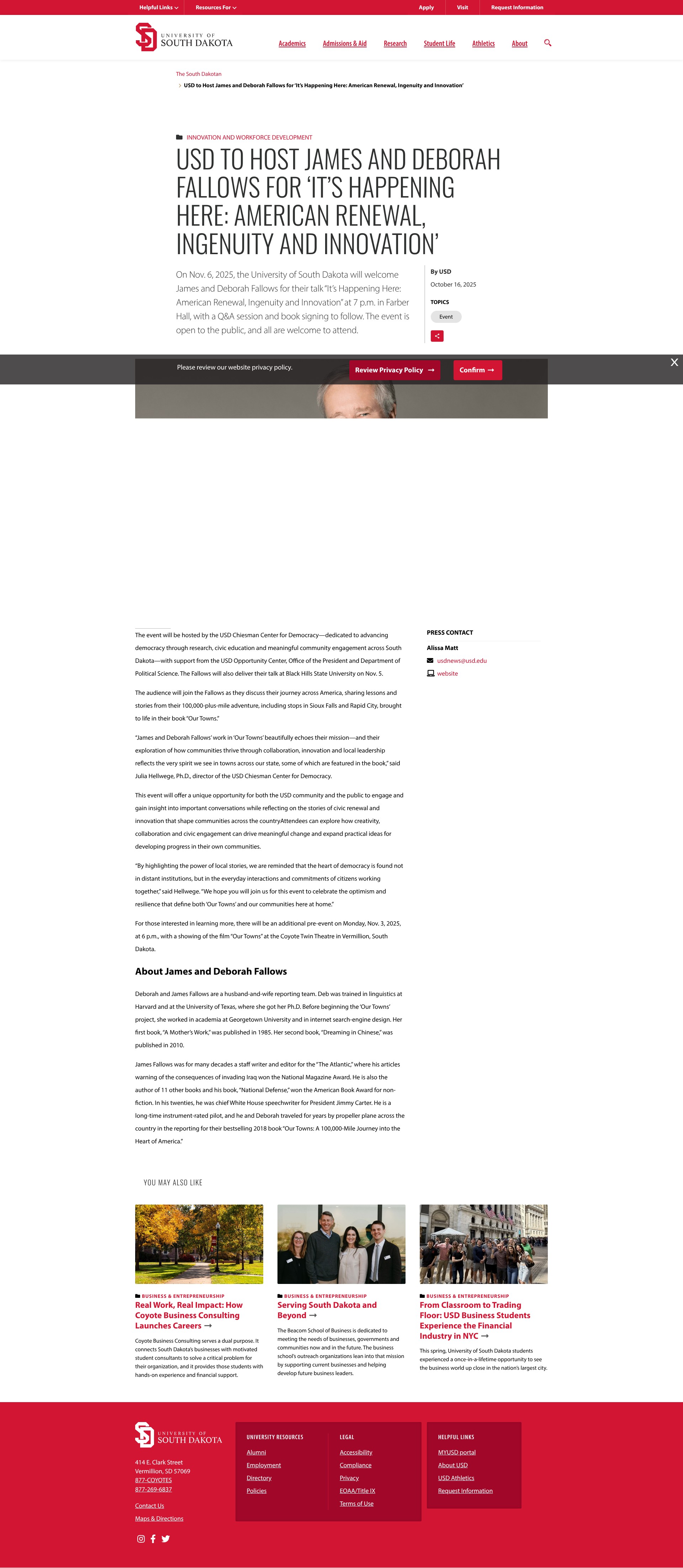 Screenshot of usd.edu