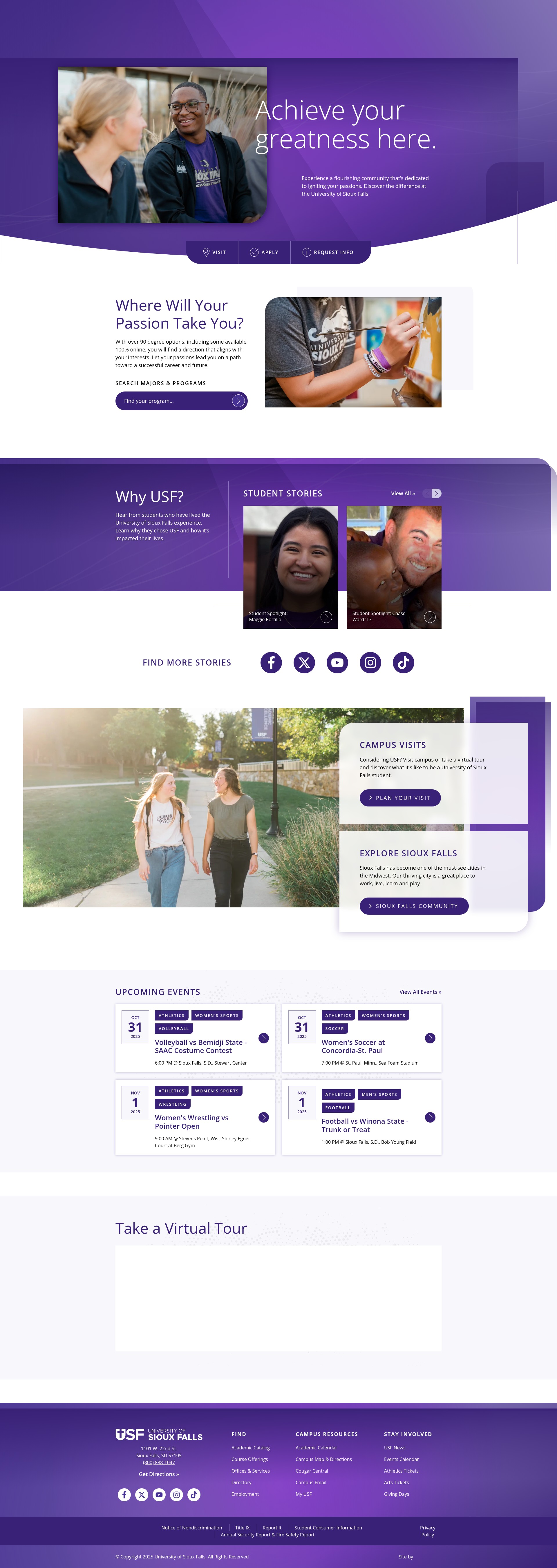 Screenshot of usiouxfalls.edu