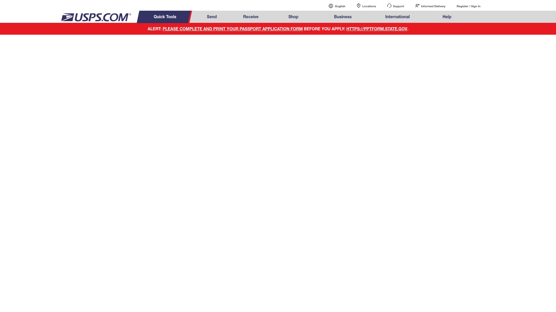 Screenshot of usps.com