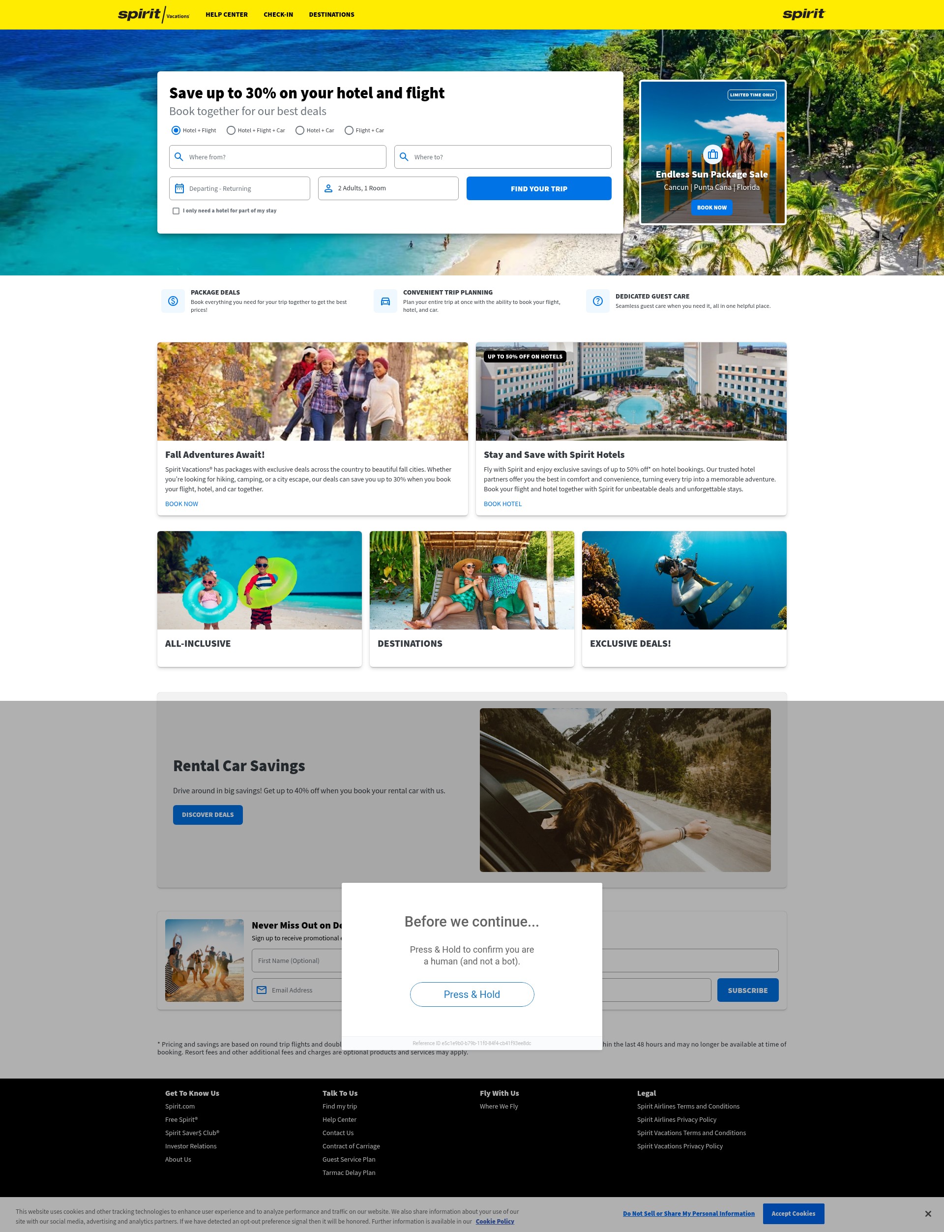 Screenshot of vacations.spirit.com