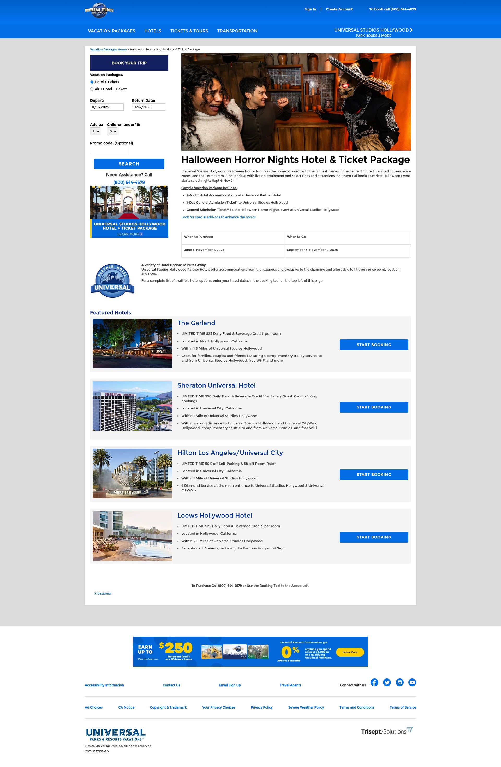 Screenshot of vacations.universalstudioshollywood.com