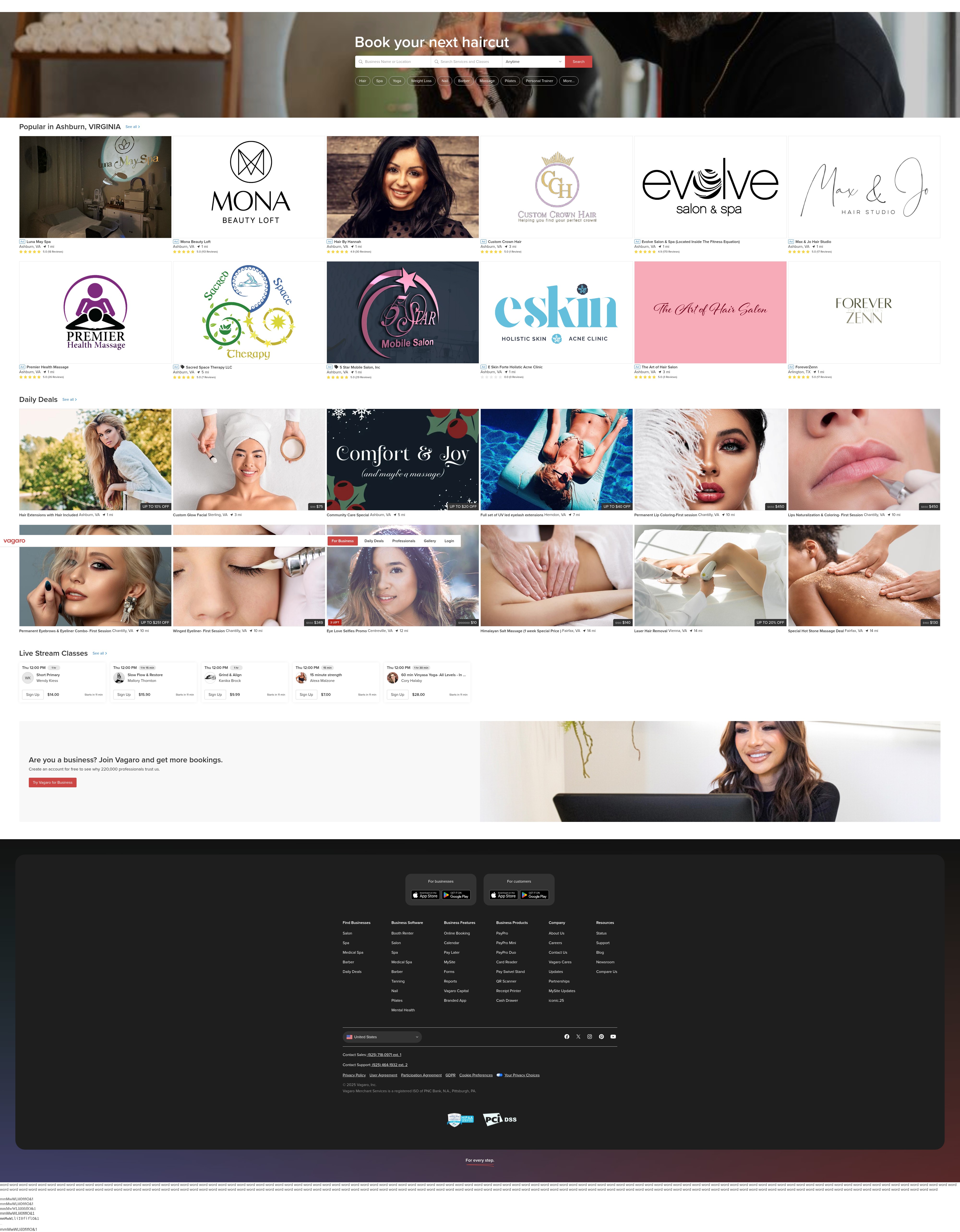 Screenshot of vagaro.com