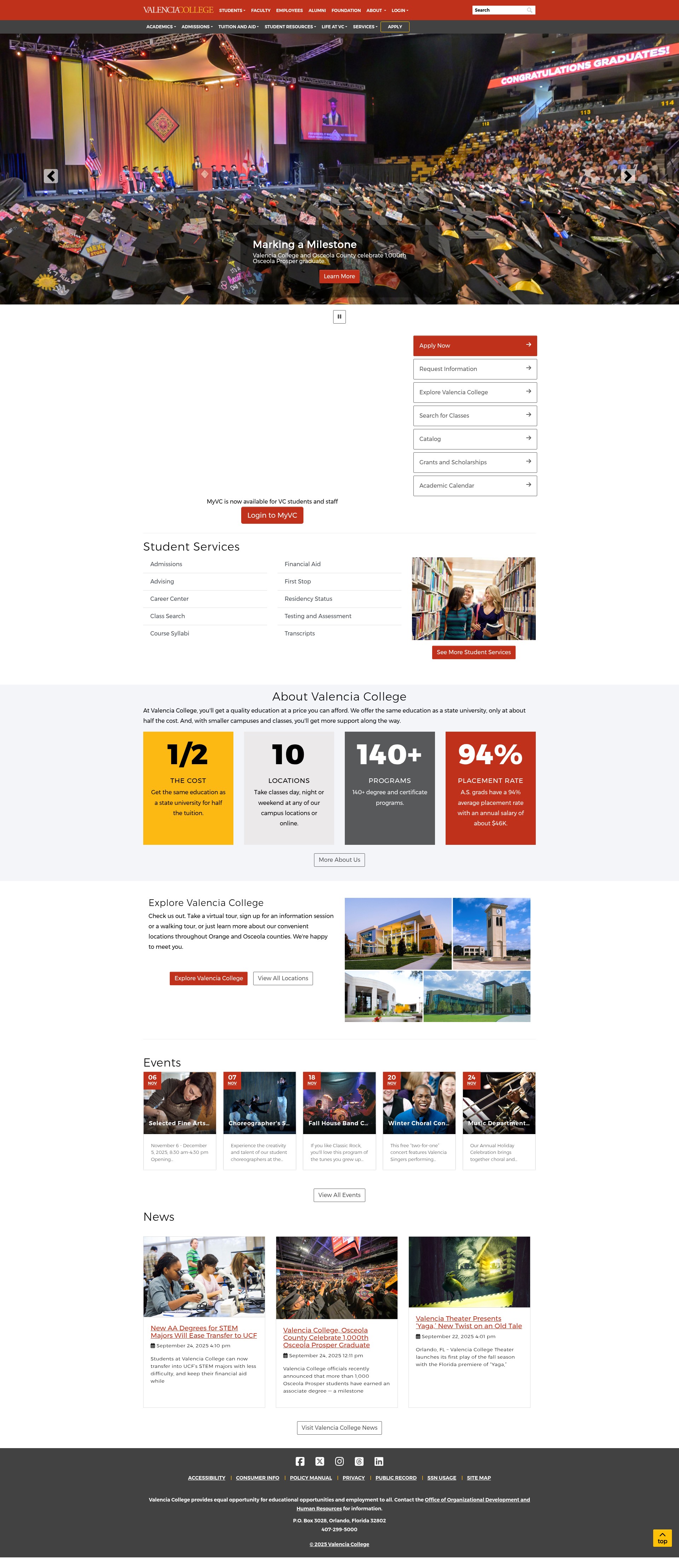 Screenshot of valenciacollege.edu