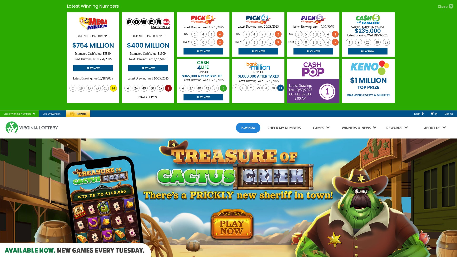 Screenshot of valottery.com