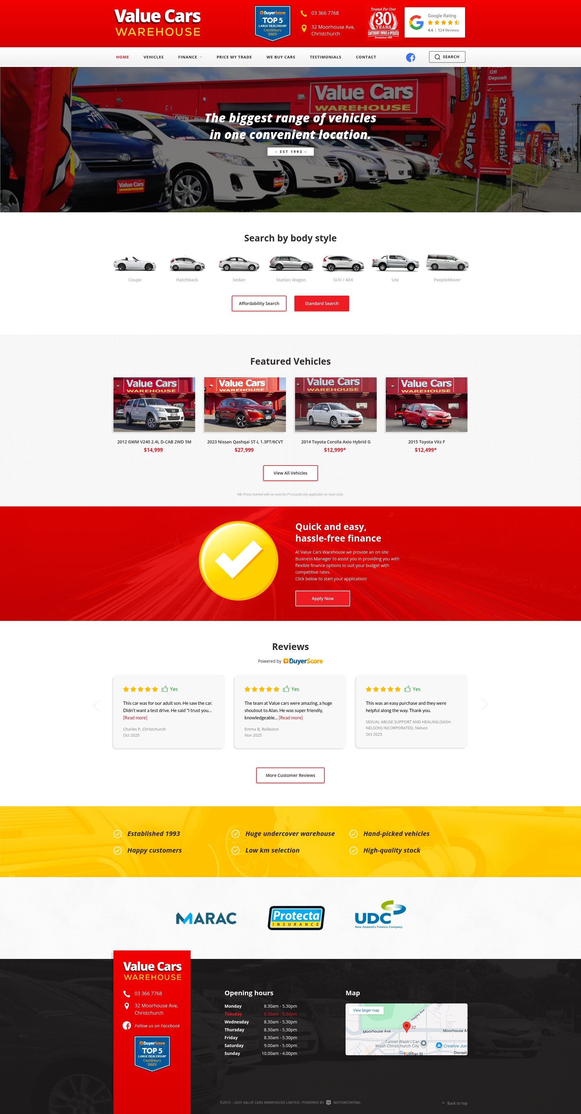 Screenshot of valuecarswarehouse.co.nz
