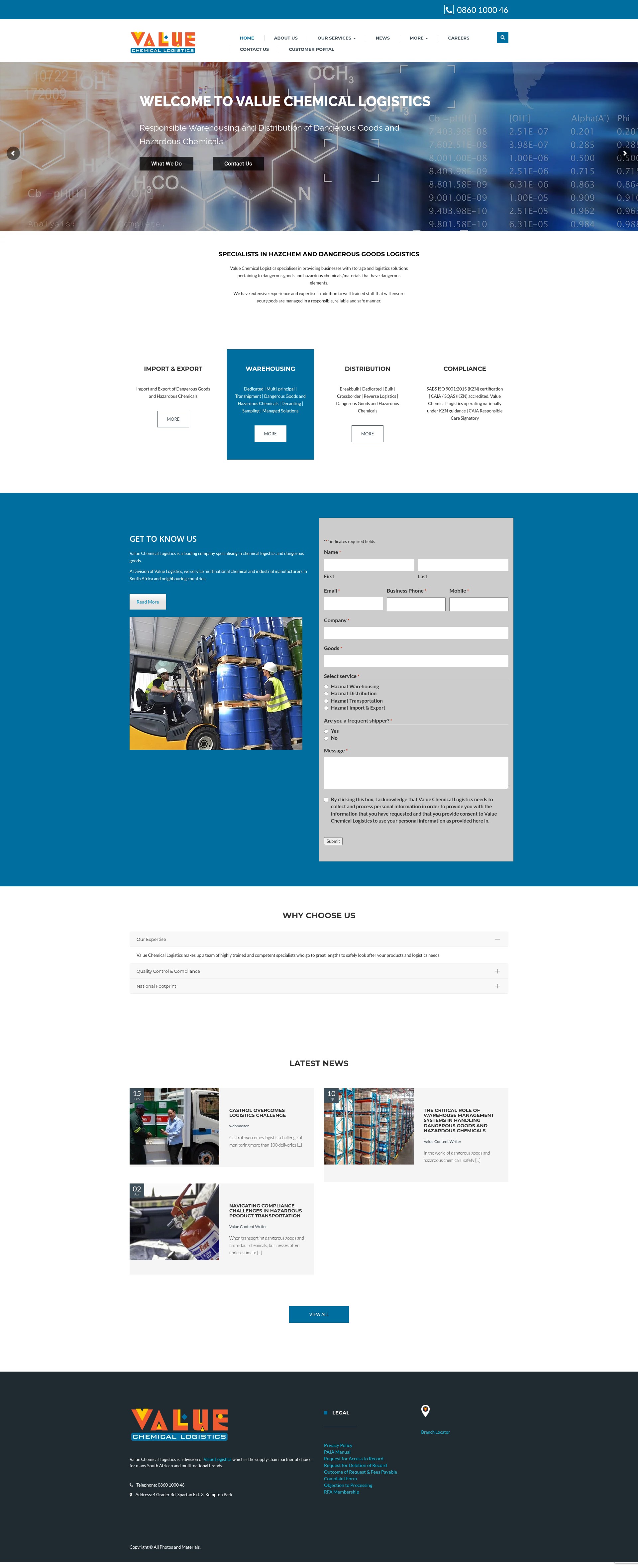 Screenshot of valuechemicallogistics.co.za