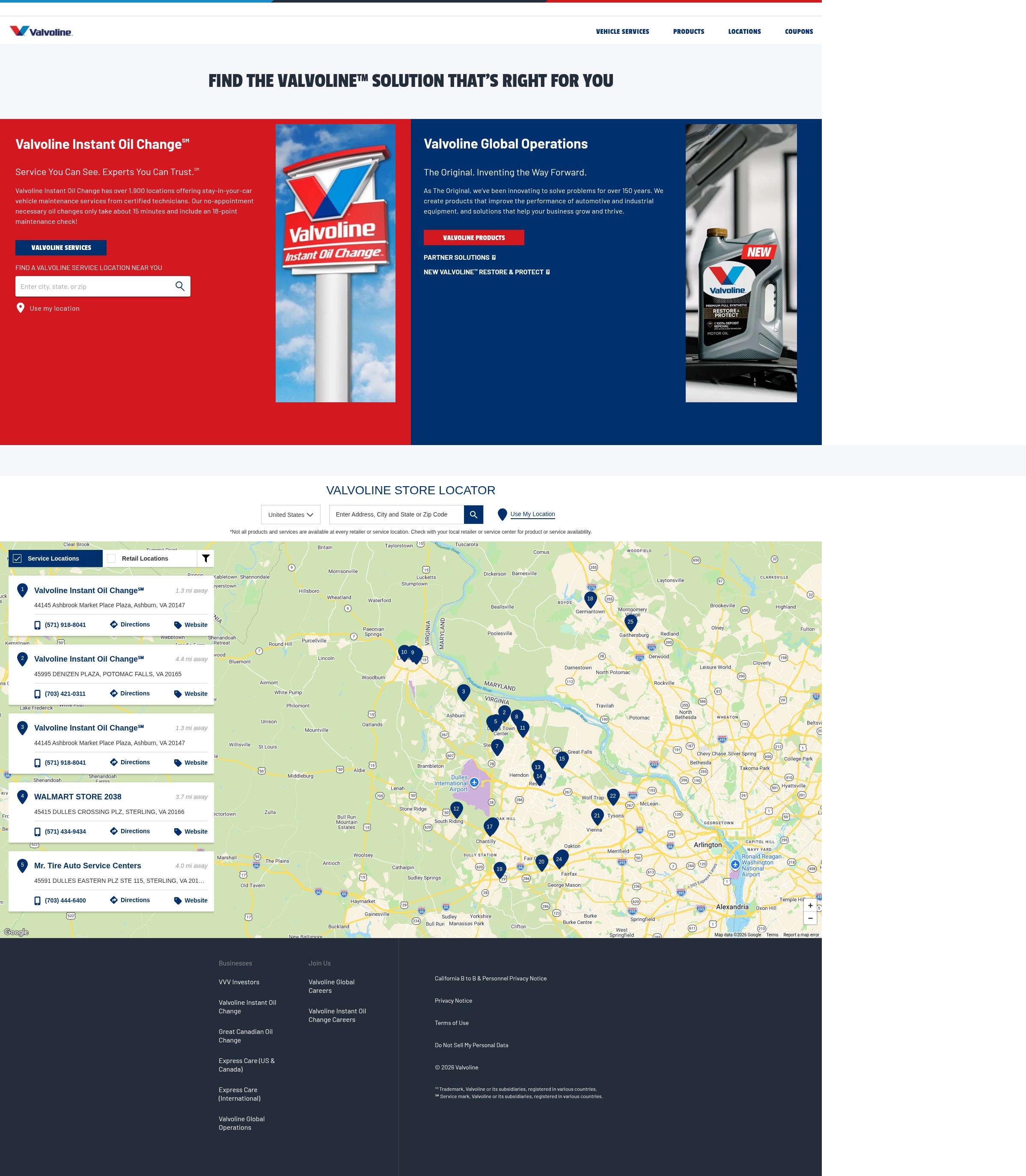 Screenshot of valvoline.com