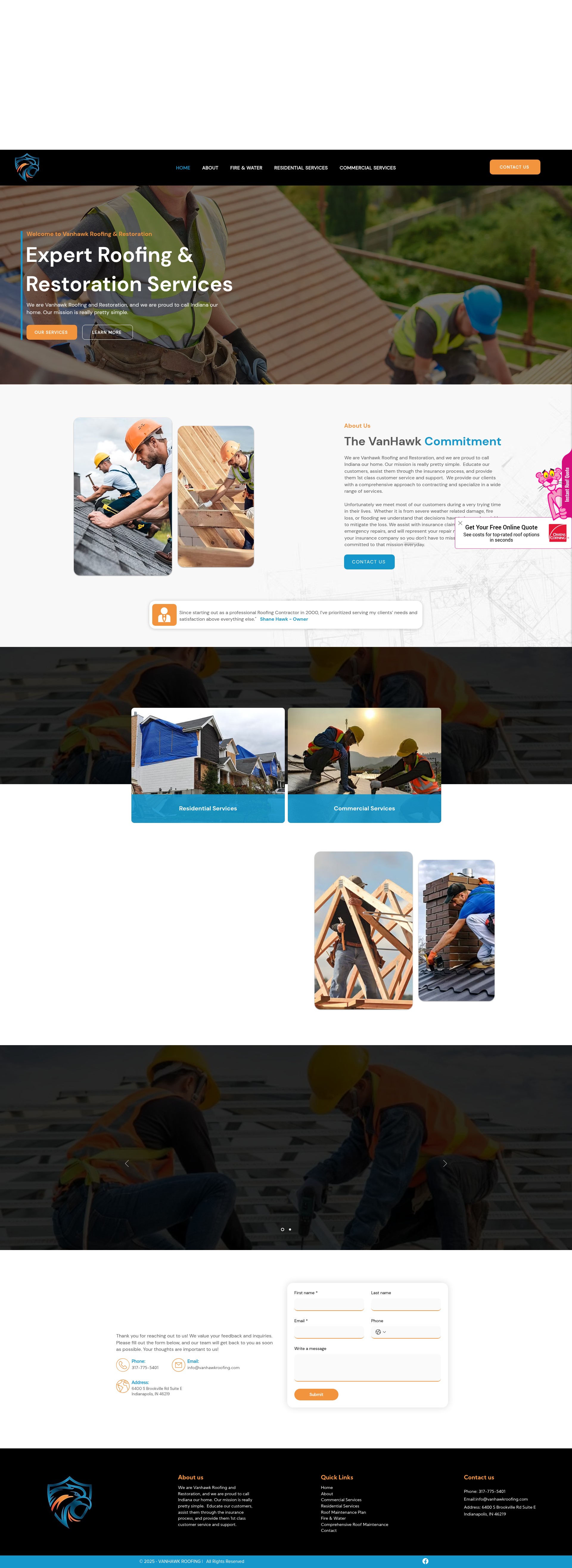 Screenshot of vanhawkroofing.com