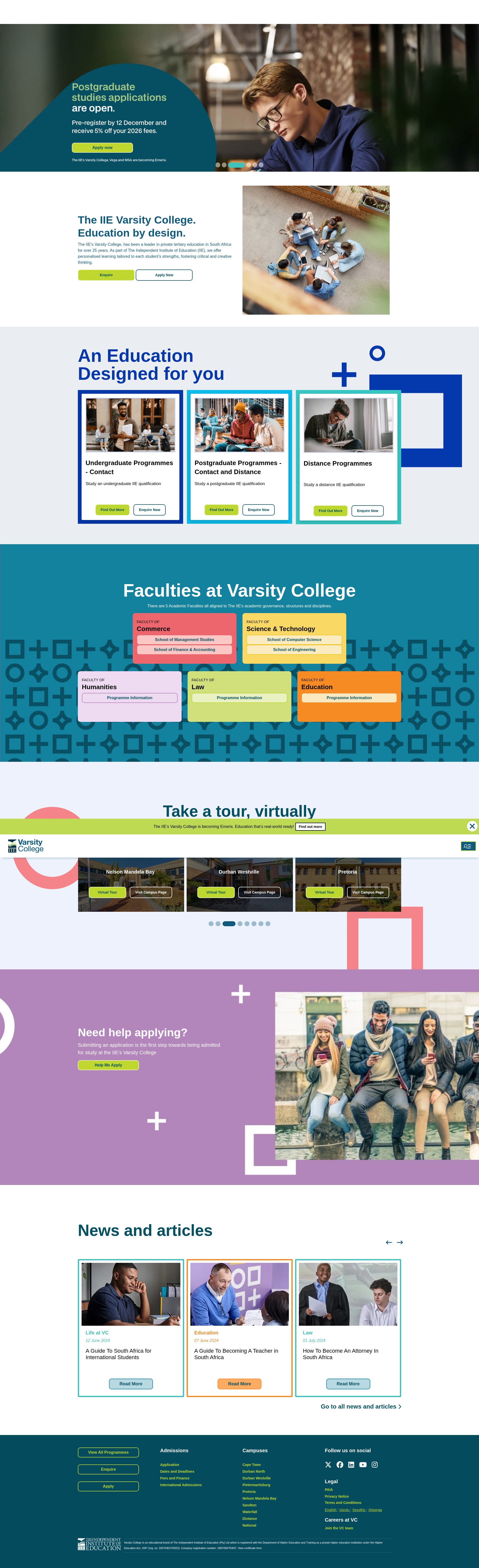 Screenshot of varsitycollege.co.za