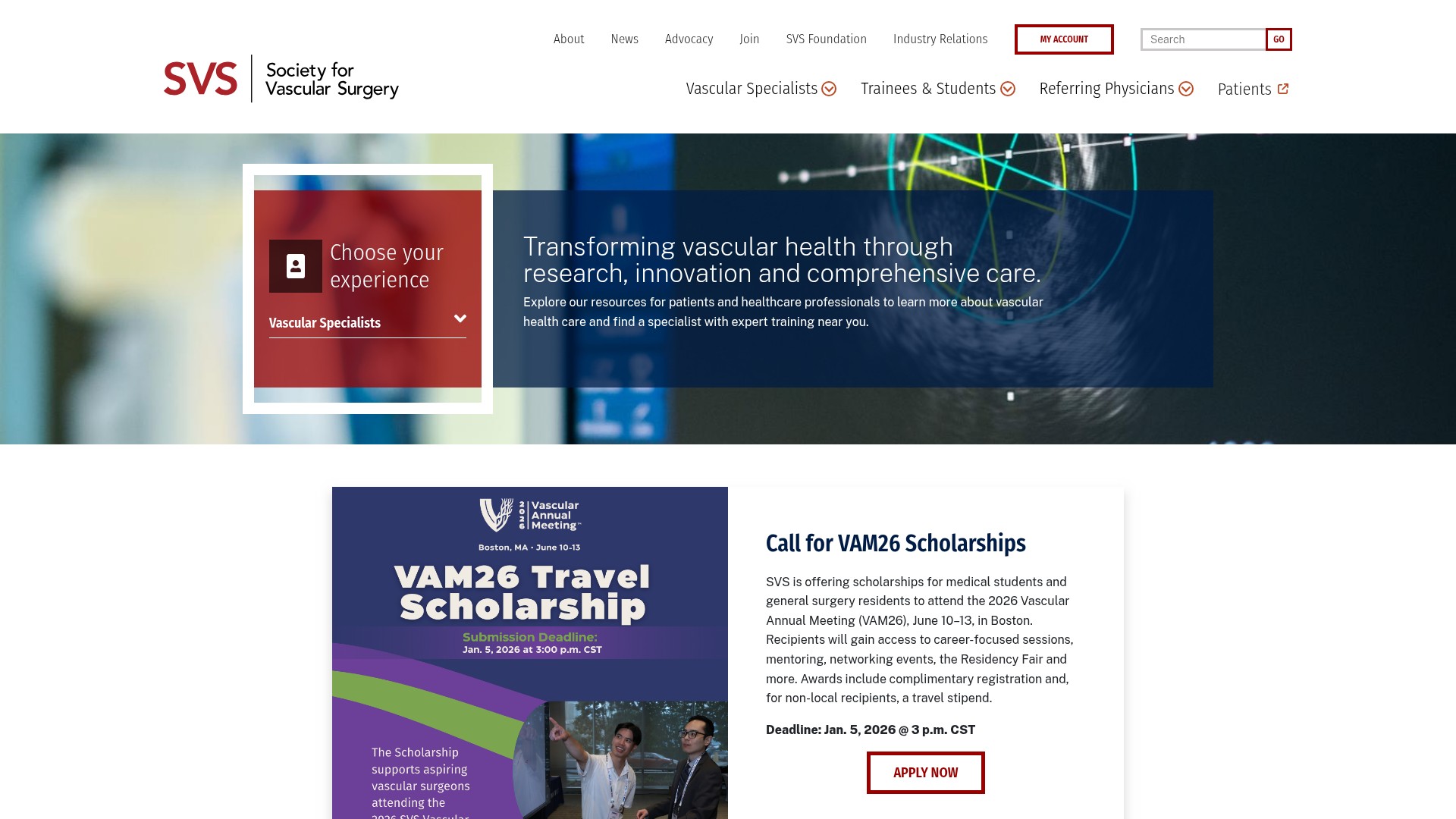 Screenshot of vascular.org