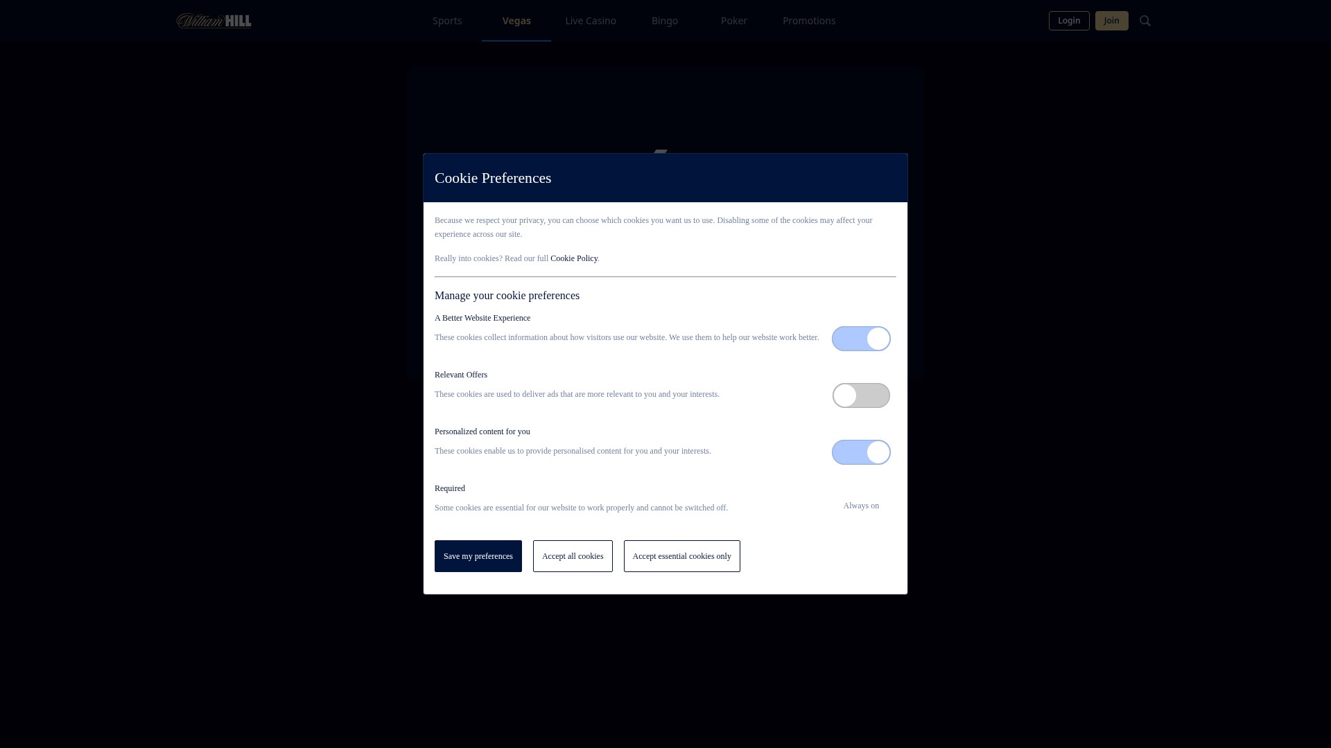 Screenshot of vegas.williamhill.com