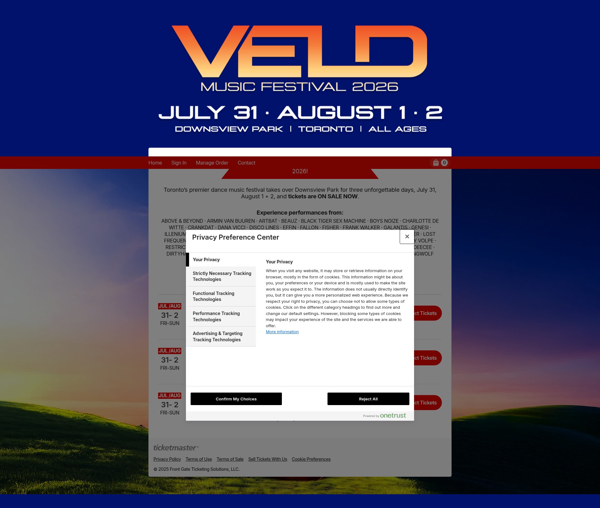 Screenshot of veld.frontgatetickets.com