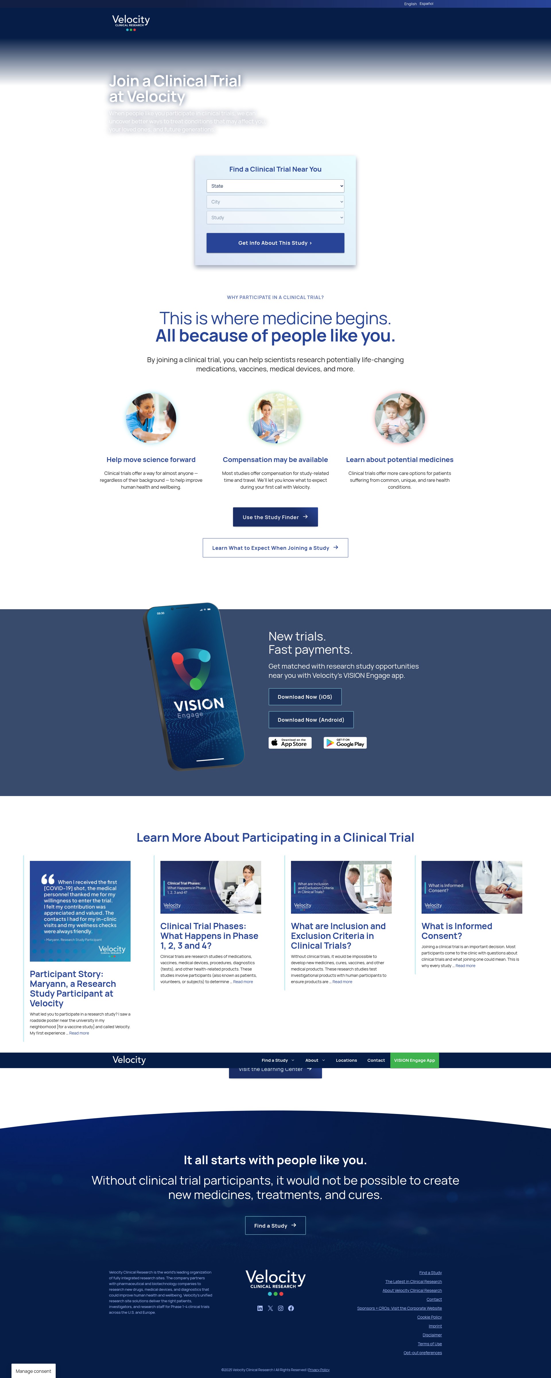 Screenshot of velocityclinicaltrials.com